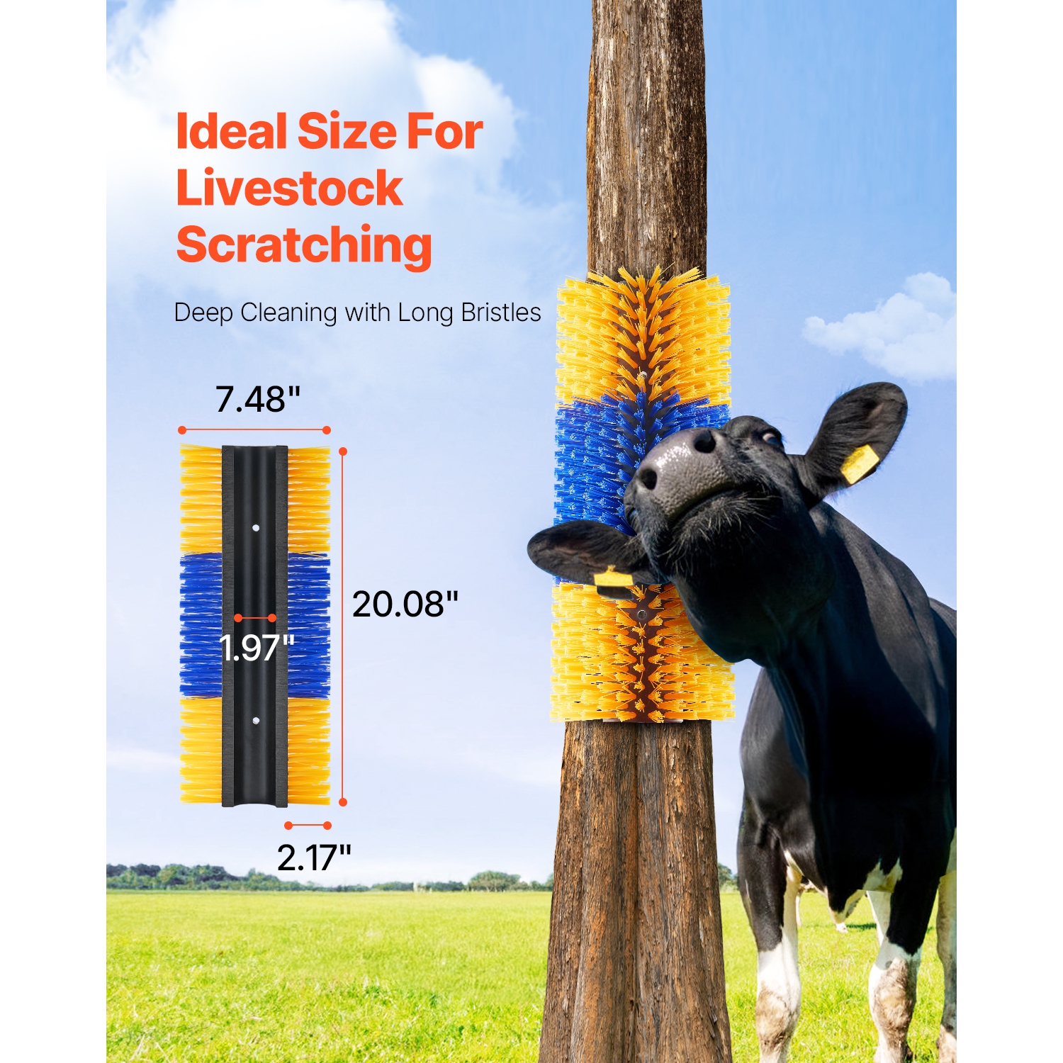 VEVOR 3 Pcs Livestock Scratching Brush, with 6 Screws, 20 x 7.5 in, for Back Itch Relief & Keep Cleaning, Grooming & Scratching Post Brush for Horse,