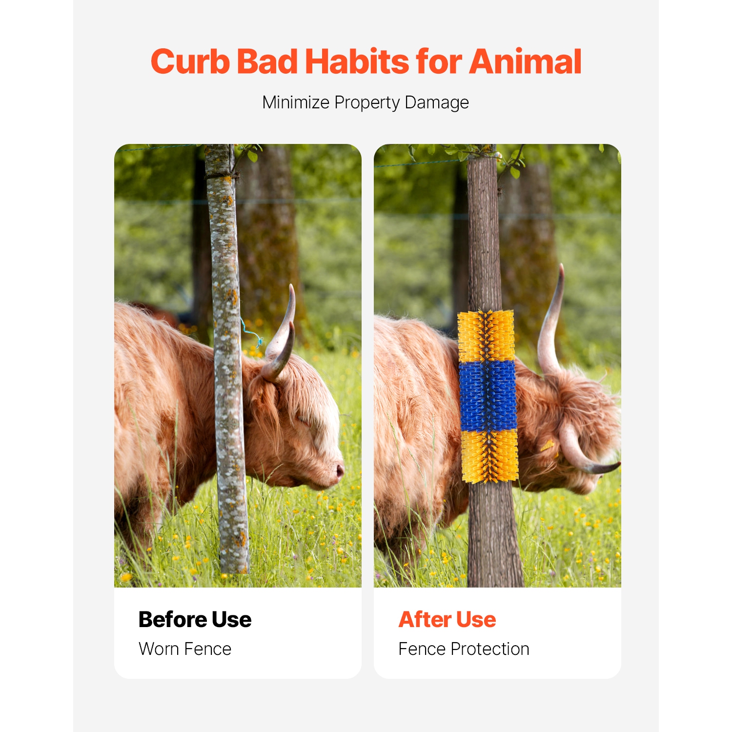 VEVOR 2 Pcs Livestock Scratching Brush, with 4 Screws, 20 x 7.5 in, for Back Itch Relief & Keep Cleaning, Grooming & Scratching Post Brush for Horse,