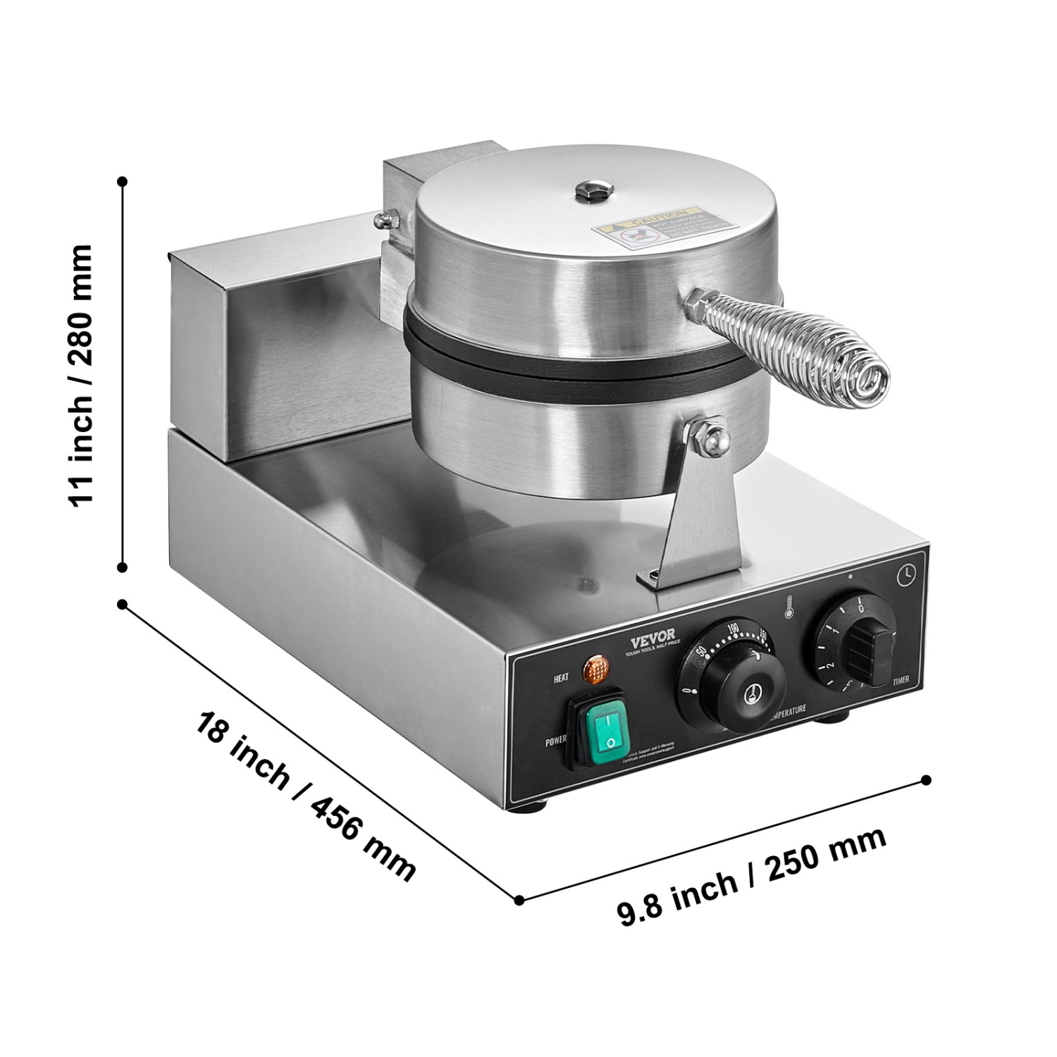 VEVOR 1230W Commercial Waffle Maker, Round Waffle Baker Machine, Non-Stick Stainless Steel, with Temperature and Time Control, Handle, for Restaurant