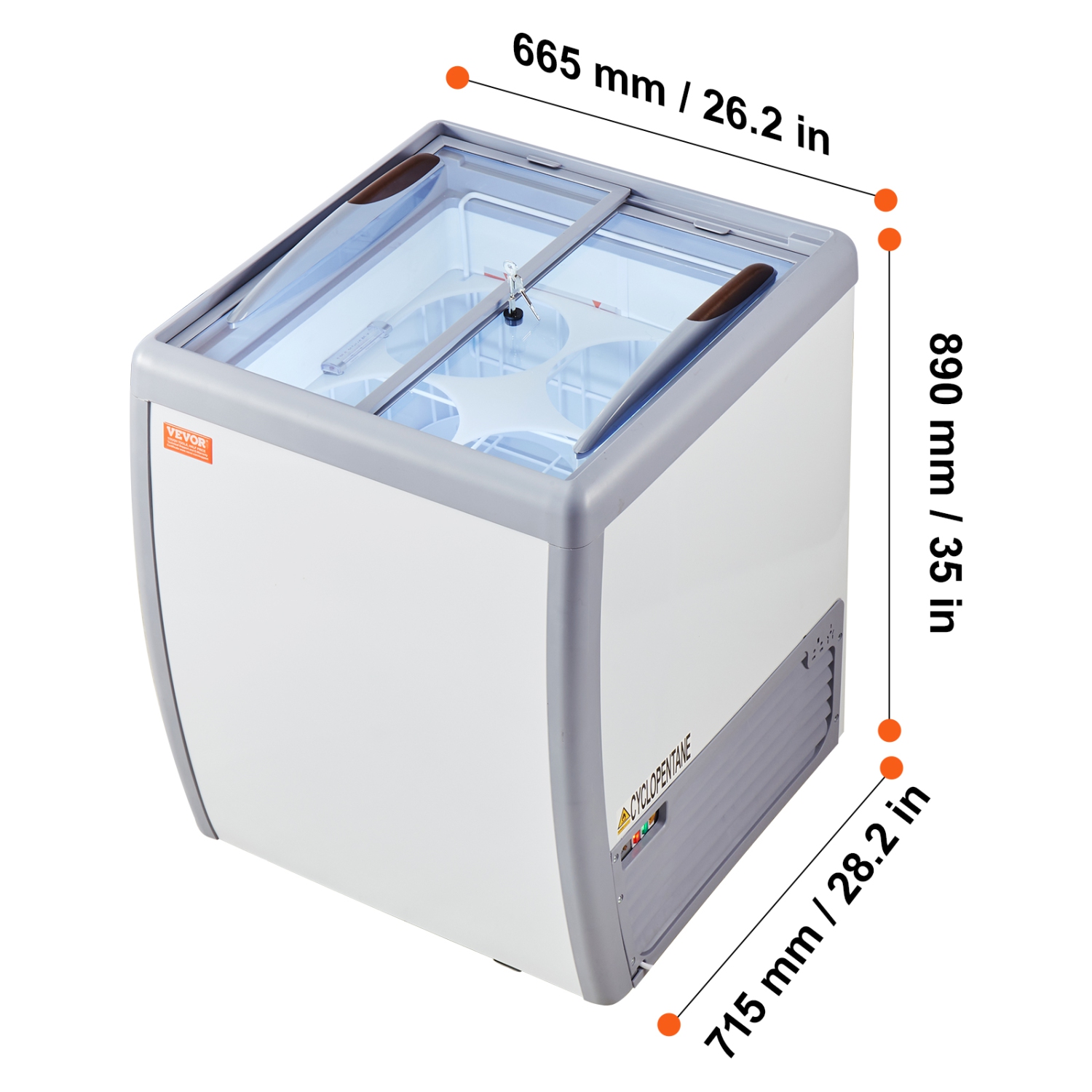 VEVOR 5.6 Cu.ft Commercial Ice Cream Display Case, Chest Freezer, Mobile Glass Top Deep Freezer, Restaurant Gelato Dipping Cabinet, 2 Sliding Glass