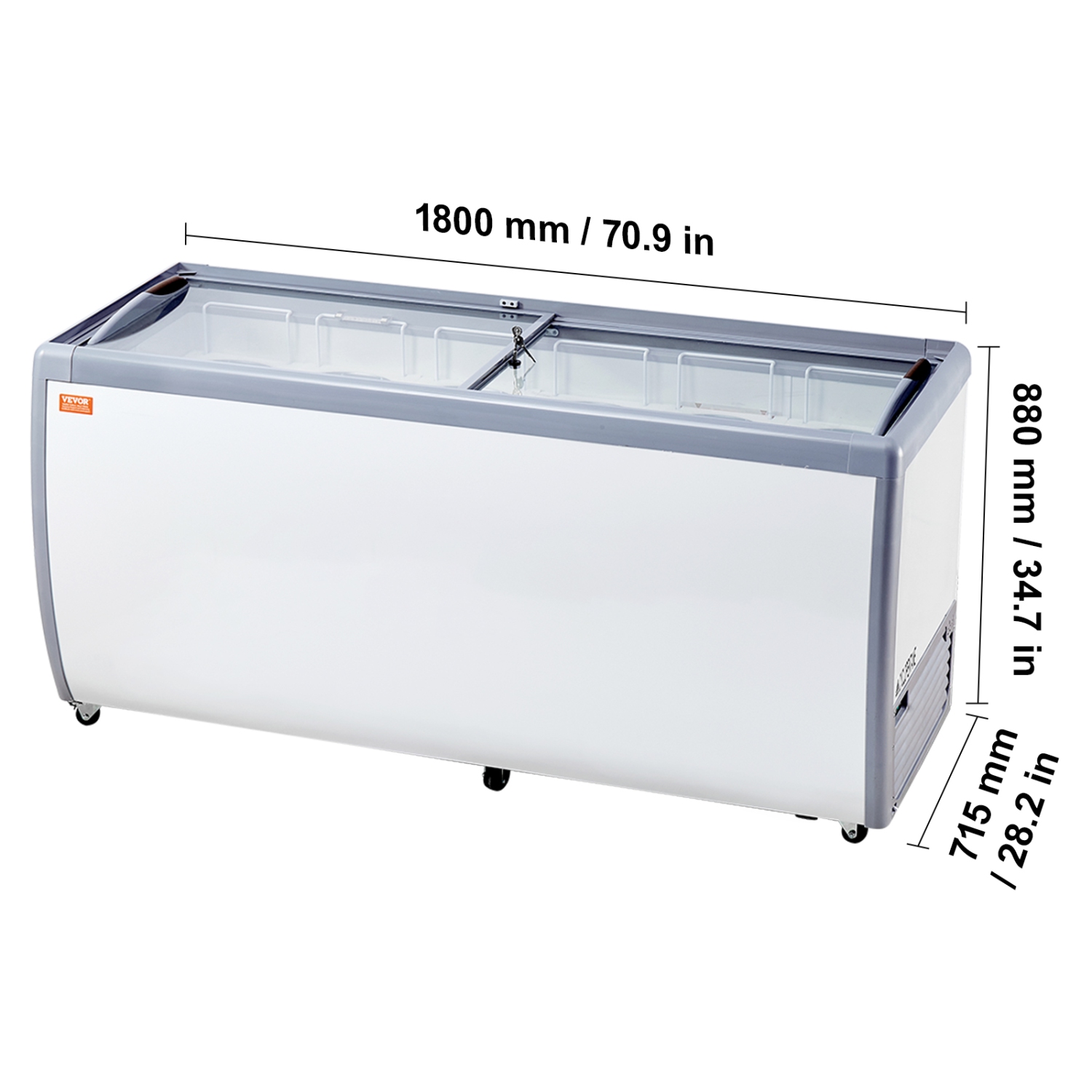 VEVOR 20 Cu.ft Commercial Ice Cream Display Case, Chest Freezer, Mobile Glass Top Deep Freezer, Restaurant Gelato Dipping Cabinet with 12 Large Tubs,