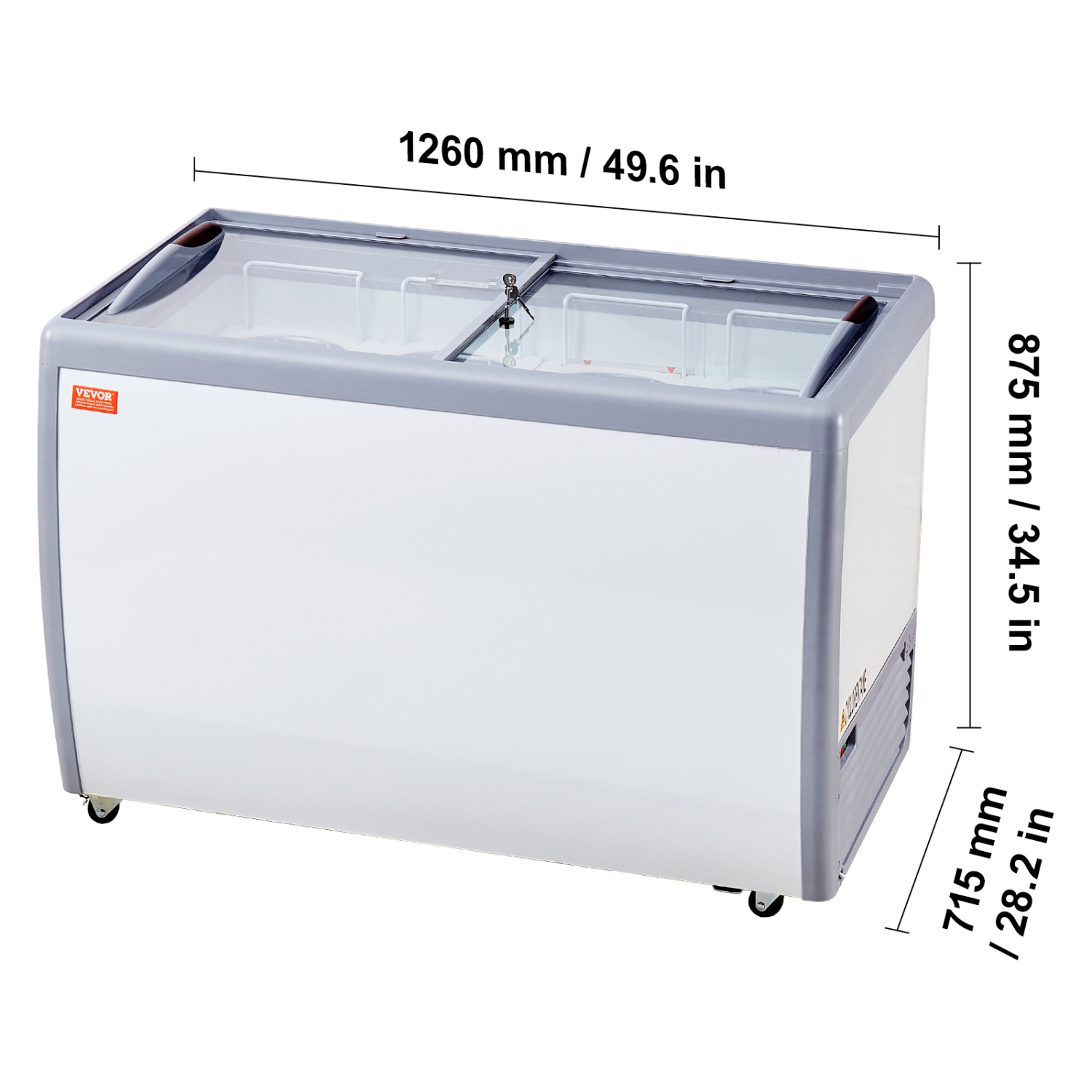 VEVOR 13.1 Cu.ft Commercial Ice Cream Display Case, Chest Freezer, Mobile Glass Top Deep Freezer, Restaurant Gelato Dipping Cabinet with 8 Large