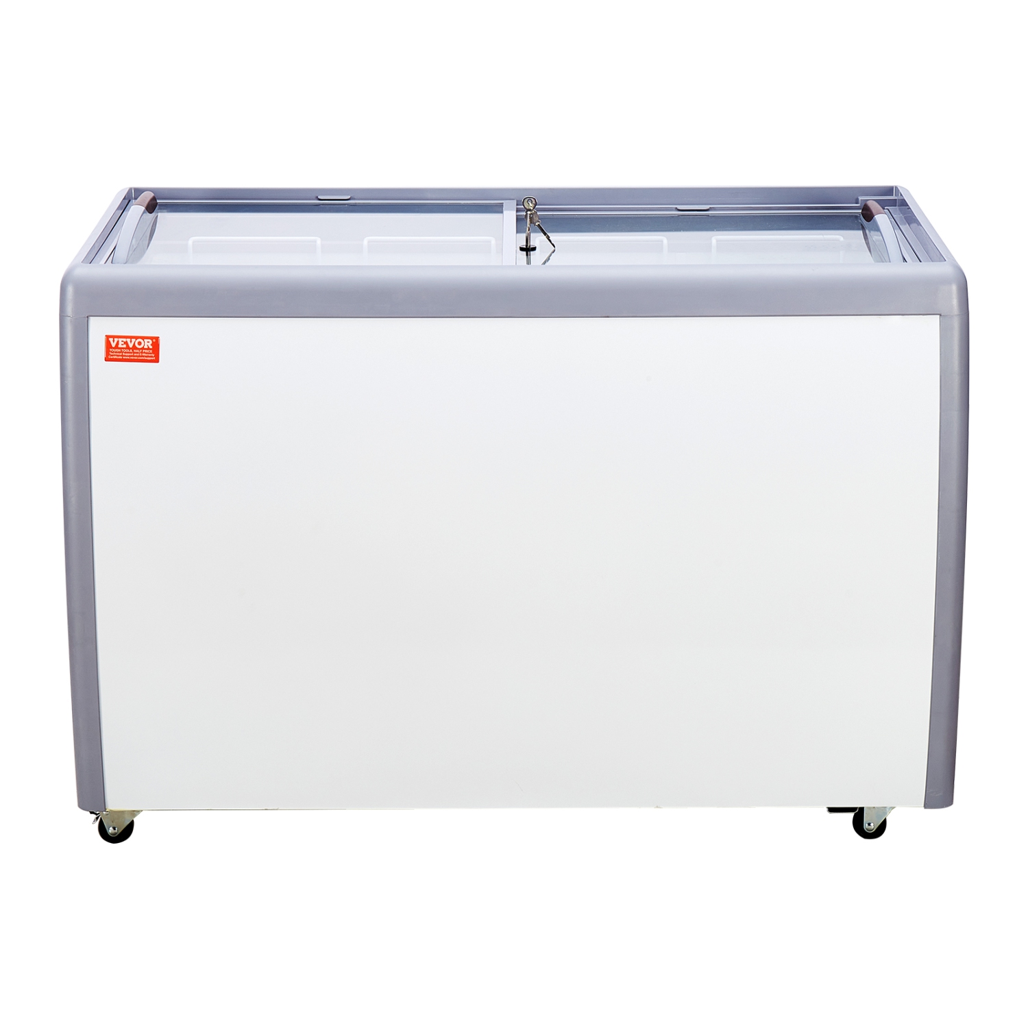 VEVOR 13.1 Cu.ft Commercial Ice Cream Display Case, Chest Freezer, Mobile Glass Top Deep Freezer, Restaurant Gelato Dipping Cabinet with 8 Large