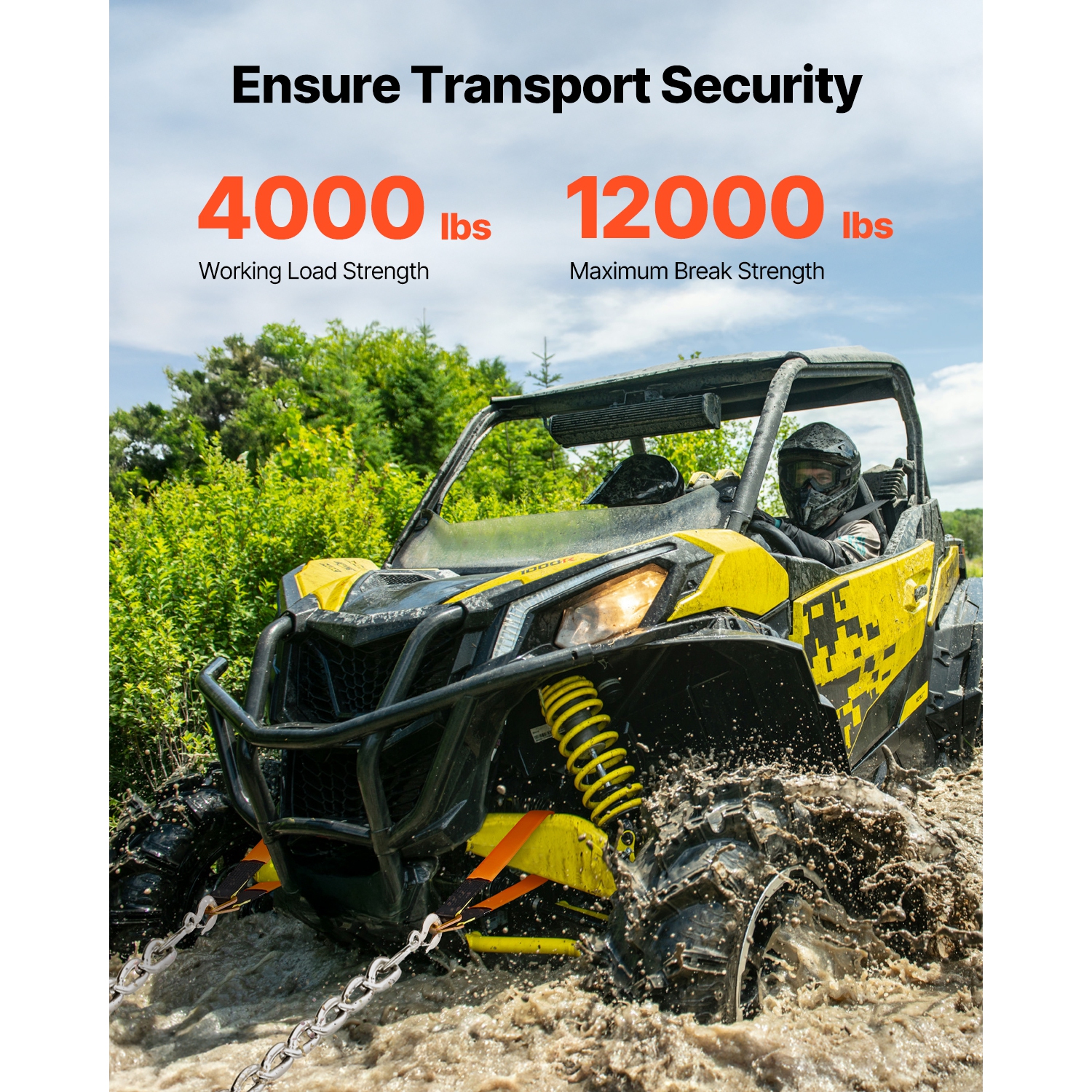 VEVOR 2 in x 3.2 ft Axle Straps, Heavy Duty Axle Tie Down Straps, 12000 lbs Break Strength Axle Tie Down Straps with D Rings, 4 Pack Heavy Duty Axle