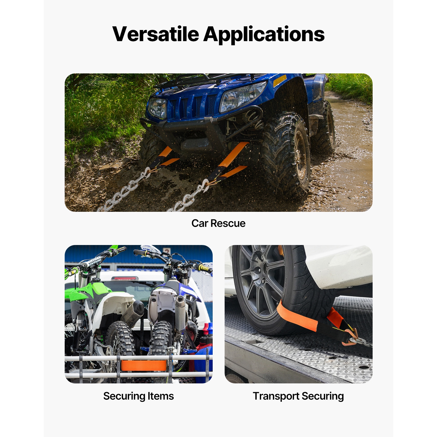 VEVOR 2 in x 3.2 ft Axle Straps, Heavy Duty Axle Tie Down Straps, 12000 lbs Break Strength Axle Tie Down Straps with D Rings, 4 Pack Heavy Duty Axle