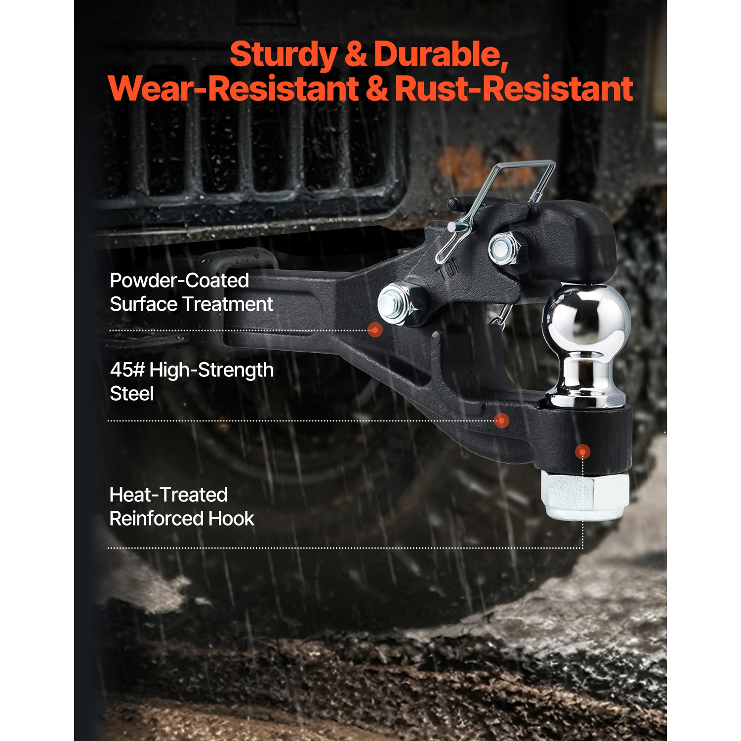 Crochet à pince VEVOR, capacité de remorquage 16000&nbsp;lb, attelage à crochet pour attelage militaire de 2&nbsp;po, boule d'attelage combinée de