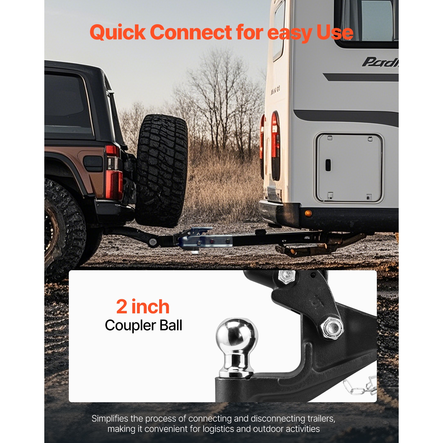 Crochet à pince VEVOR, capacité de remorquage 16000&nbsp;lb, attelage à crochet pour attelage militaire de 2&nbsp;po, boule d'attelage combinée de