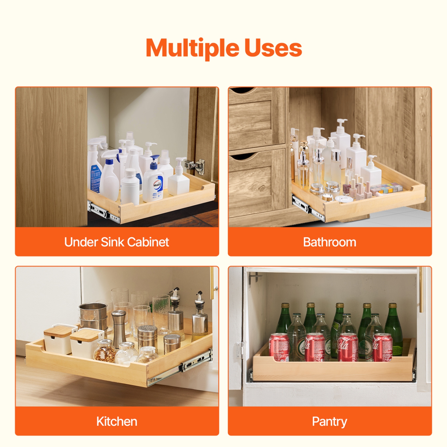 VEVOR 20"W x 21"D Pull Out Cabinet Drawer, Soft Close Slide out Shelf, Heavy-Duty Sliding Drawer, Bottom and Side Assembly Base Cabinet Organization