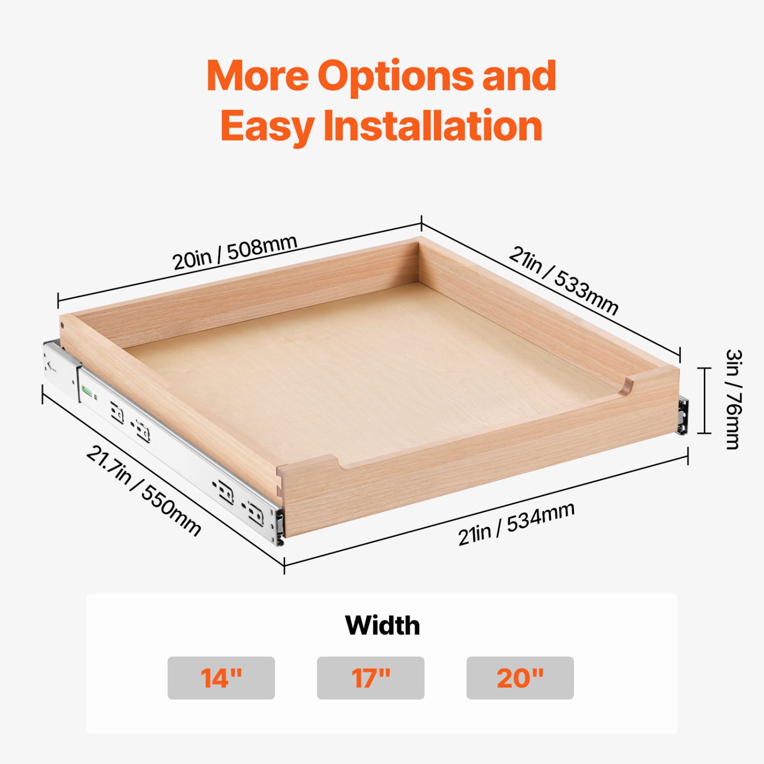 VEVOR 20"W x 21"D Pull Out Cabinet Drawer, Soft Close Slide out Shelf, Heavy-Duty Sliding Drawer, Bottom and Side Assembly Base Cabinet Organization