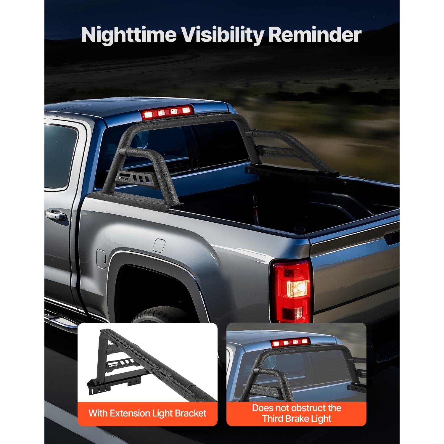 VEVOR Truck Bed Roll Bar, Universal Pickup Sport Adjustable Bar Chase Rack Compatible with Mid-Size Truck, Carbon Steel Construction with Extension