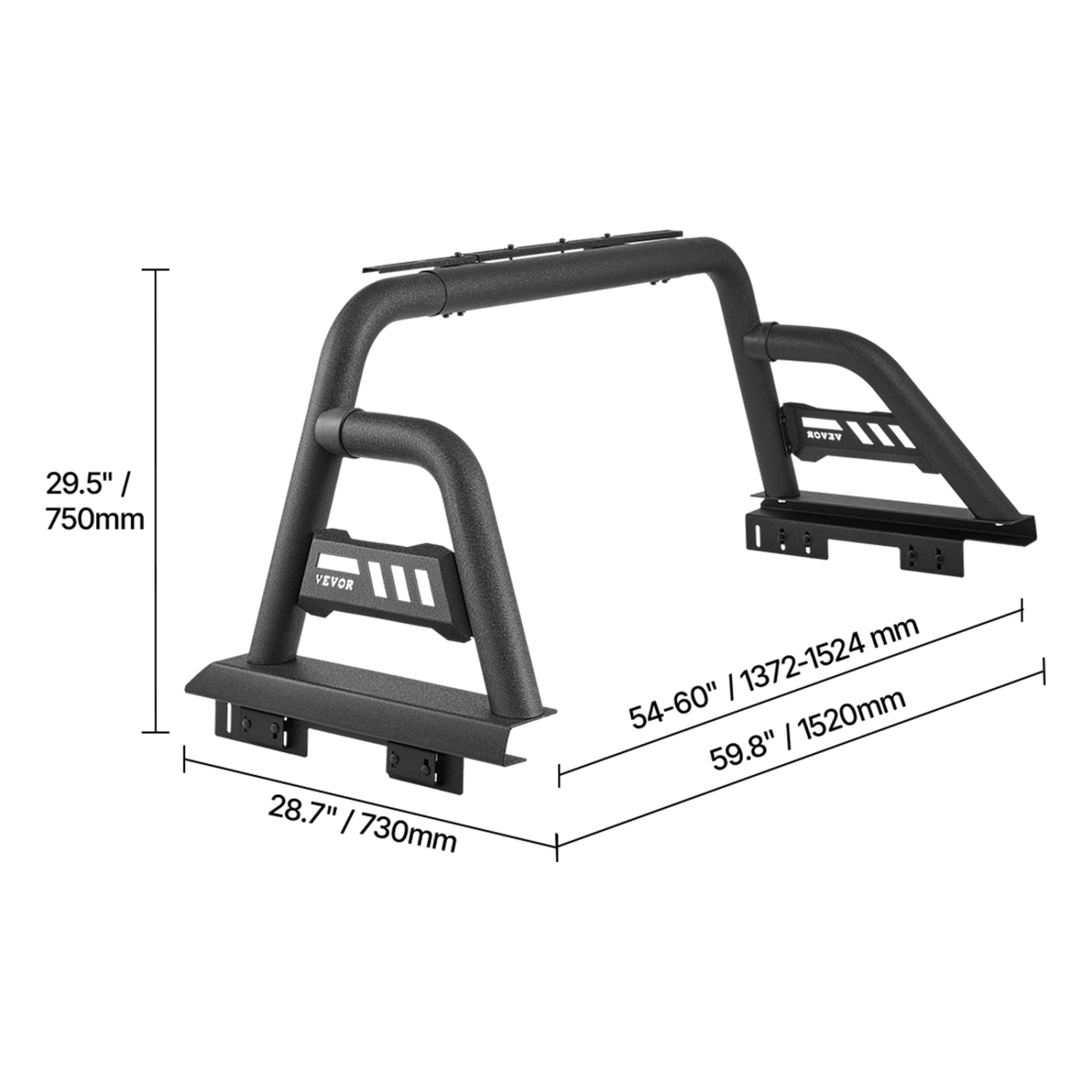 VEVOR Truck Bed Roll Bar, Universal Pickup Sport Adjustable Bar Chase Rack Compatible with Mid-Size Truck, Carbon Steel Construction with Extension