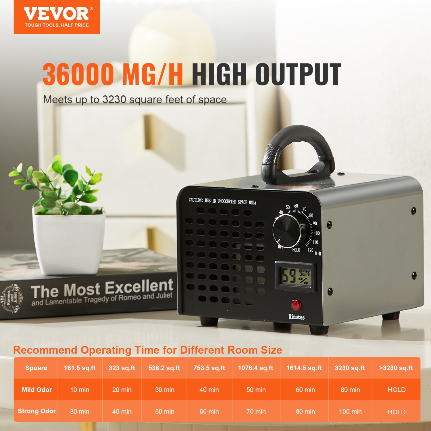 VEVOR 36000mg/h Ozone Generator, Ozone Machine Odor Remover, High Capacity Commercial/Industrial Ozone Generator Machine, Home Air Ionizers