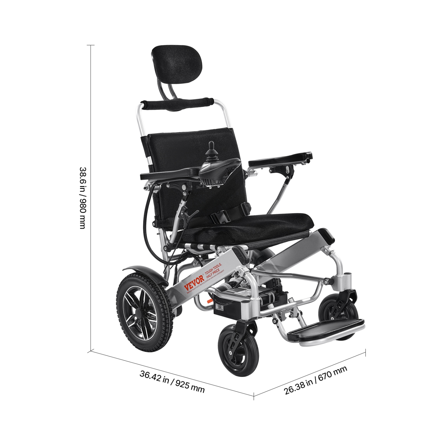 Fauteuil roulant électrique VEVOR pour adultes, capacité 300 lb avec dossier réglable, fauteuil roulant motorisé pliable et léger, portée de