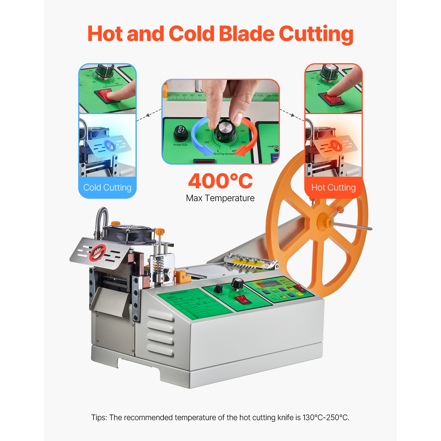 VEVOR Automatic Webbing Cutting Machine, Hot and Cold Ribbon Cutting Machine with Adjustable Temperature and LCD Display, Zipper Tapes Cutter for