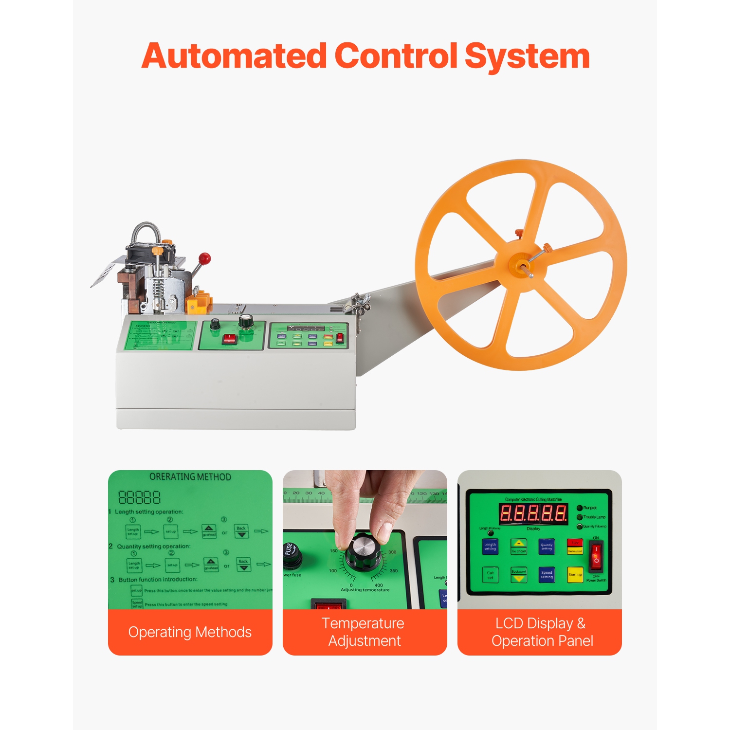 VEVOR Automatic Webbing Cutting Machine, Hot and Cold Ribbon Cutting Machine with Adjustable Temperature and LCD Display, Zipper Tapes Cutter for