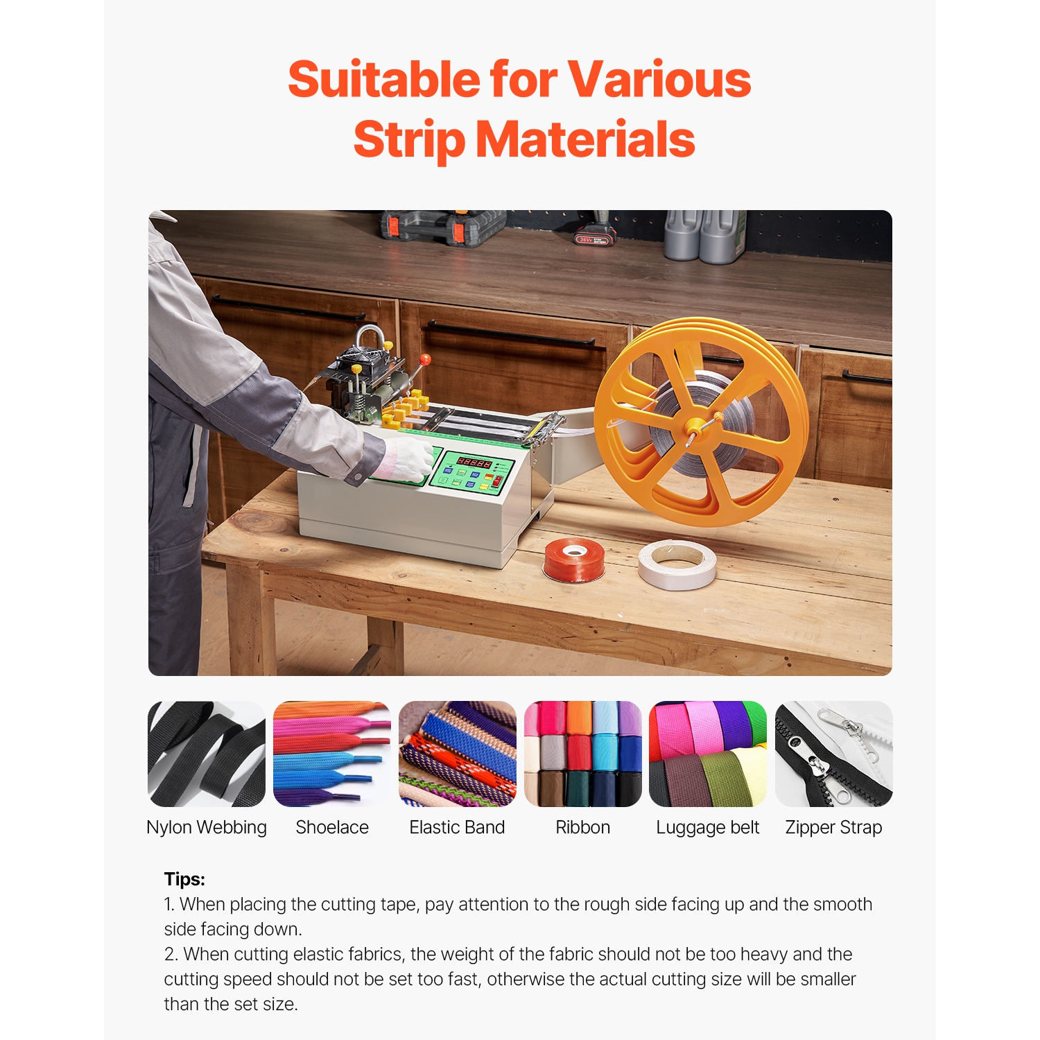 VEVOR Automatic Webbing Cutting Machine, Hot and Cold Ribbon Cutting Machine with Adjustable Temperature and LCD Display, Zipper Tapes Cutter for