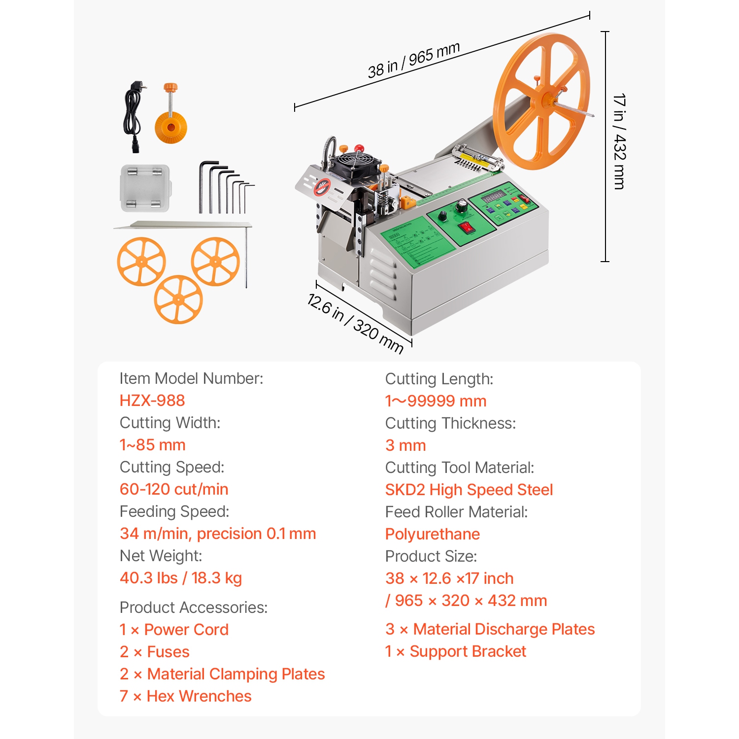 VEVOR Automatic Webbing Cutting Machine, Hot and Cold Ribbon Cutting Machine with Adjustable Temperature and LCD Display, Zipper Tapes Cutter for