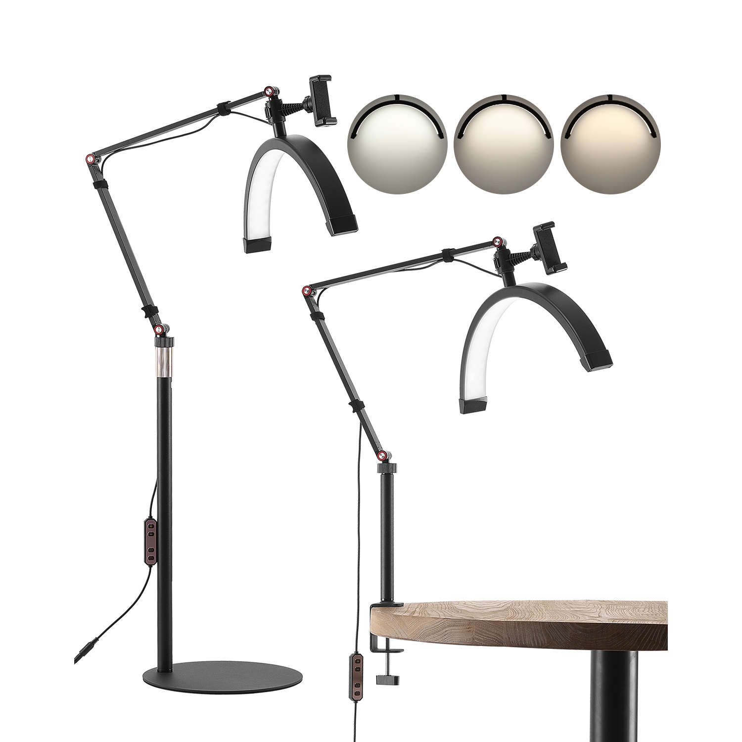 Lampe demi-lune VEVOR pour Esthéticien, lampe de plancher et de bureau 2 en 1 LED pour rallonges de cils, lampe de cils arquée avec support de