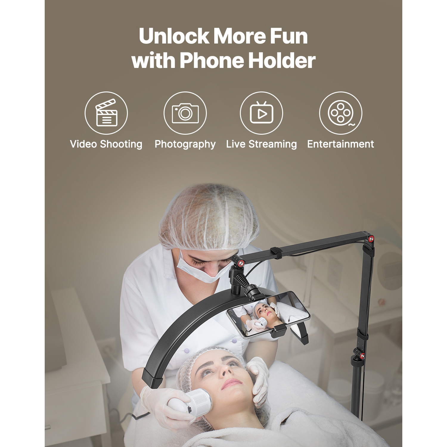 Lampe demi-lune VEVOR pour Esthéticien, lampe de plancher et de bureau 2 en 1 LED pour rallonges de cils, lampe de cils arquée avec support de