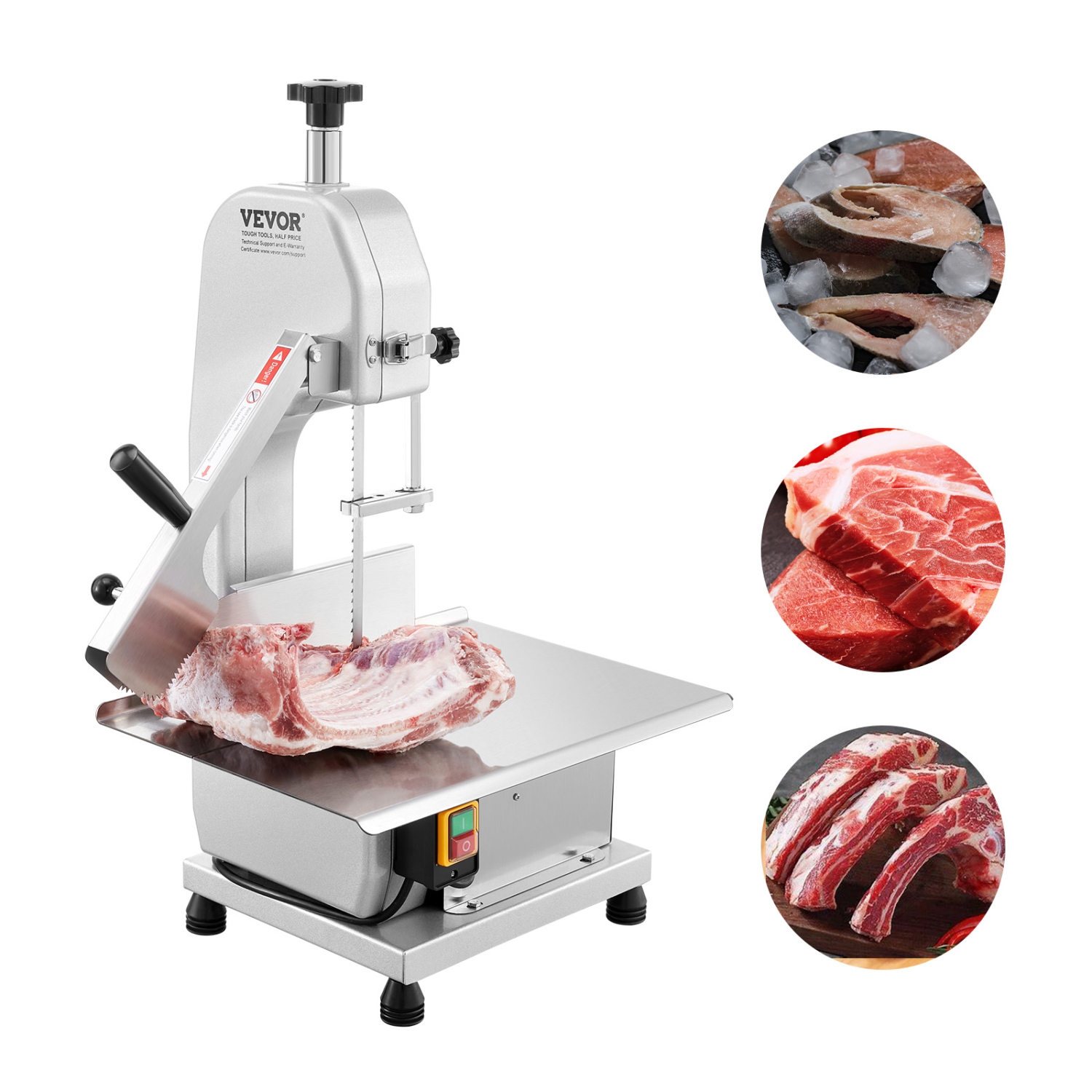 VEVOR 650W Commercial Electric Meat Bandsaw, Stainless Steel Meat Sawing Machine, Workbench 12.4" x 18.1", 4.33 Inch Max Cutting Thickness, Frozen