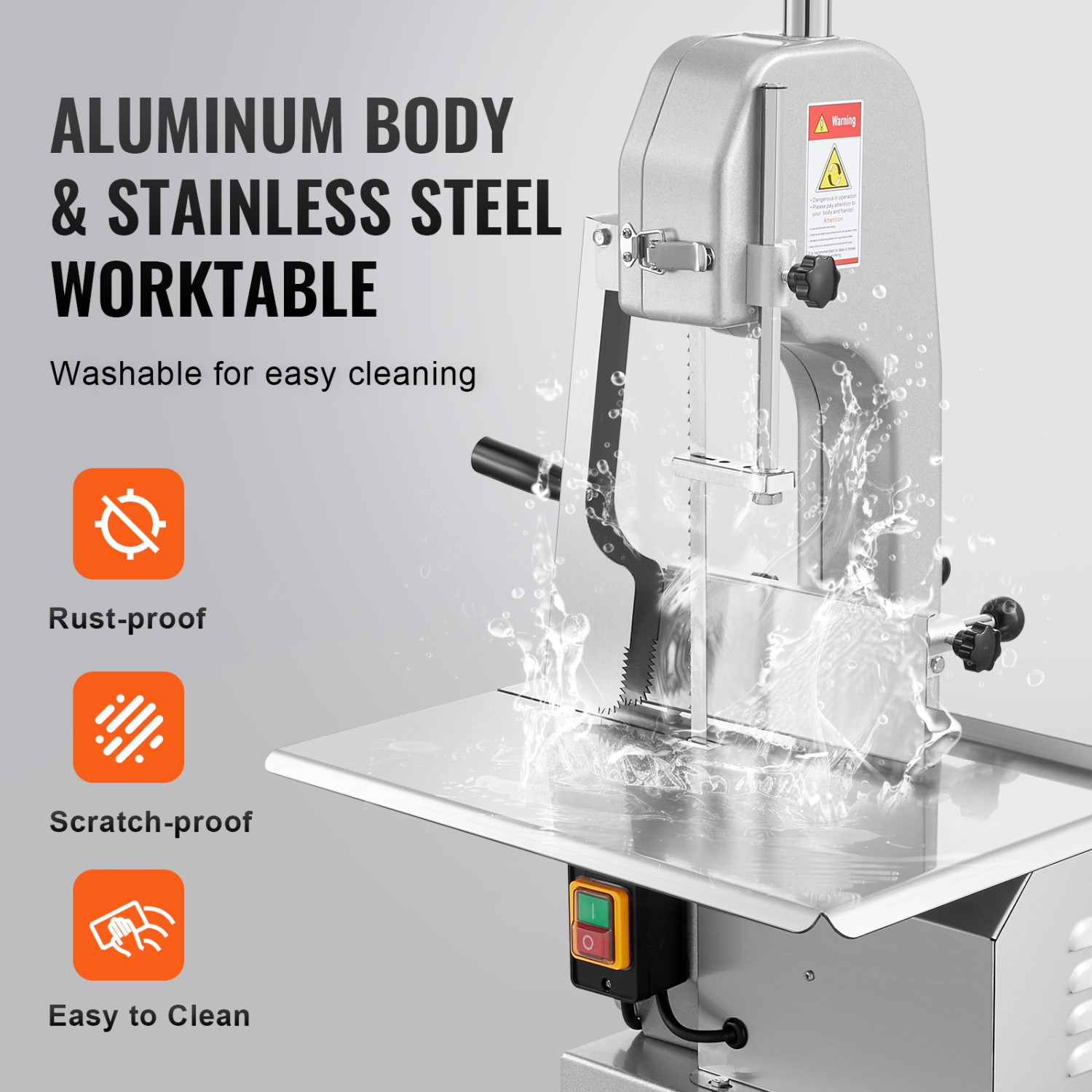 VEVOR 650W Commercial Electric Meat Bandsaw, Stainless Steel Meat Sawing Machine, Workbench 12.4" x 18.1", 4.33 Inch Max Cutting Thickness, Frozen