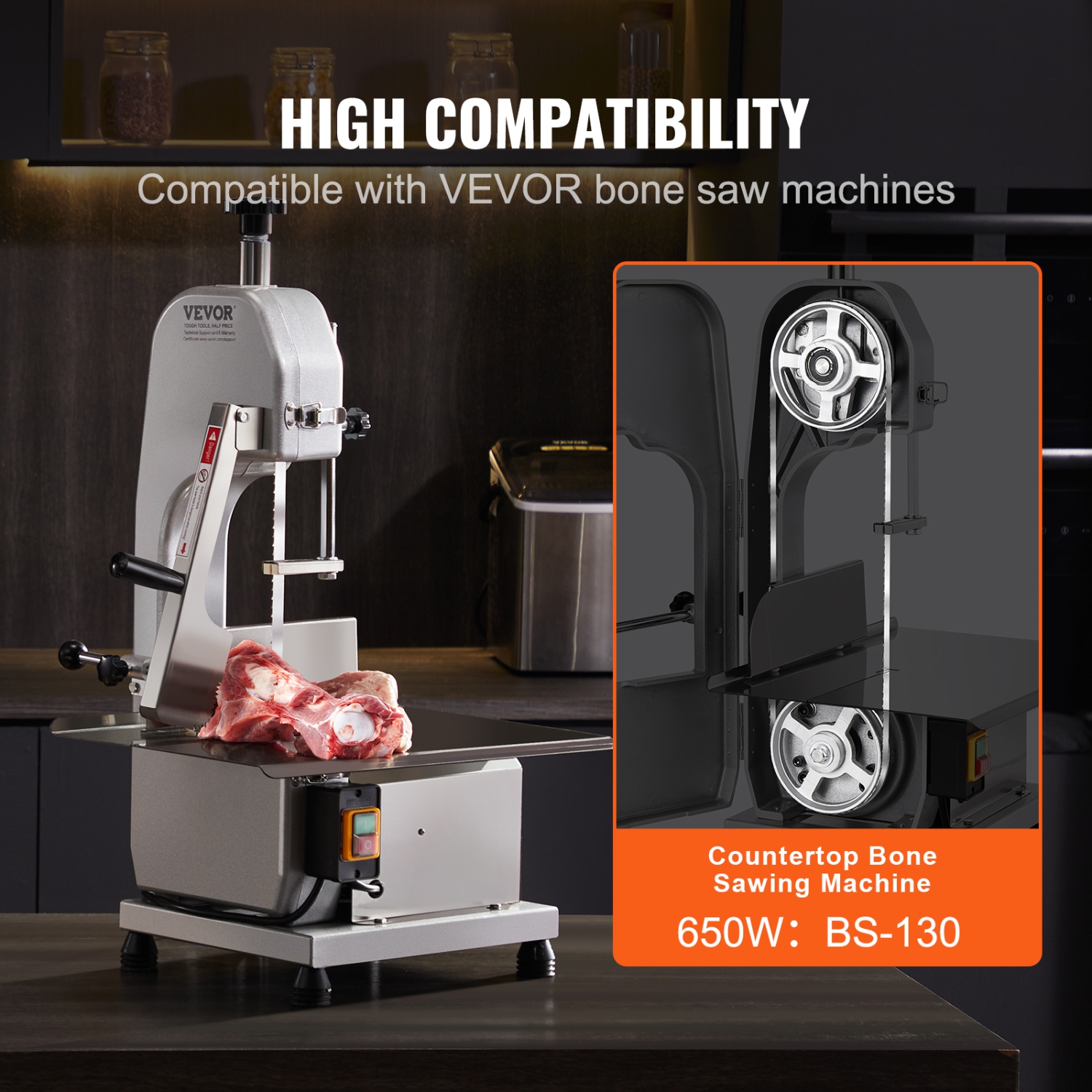 VEVOR 51.2x0.63x0.02 in Band Saw Blade, 5 PCS/Pack Meat Bandsaw Blades for Replacement, Carbon Steel Blade, Blade Wrapped by Rust-Proof Paper, Fit