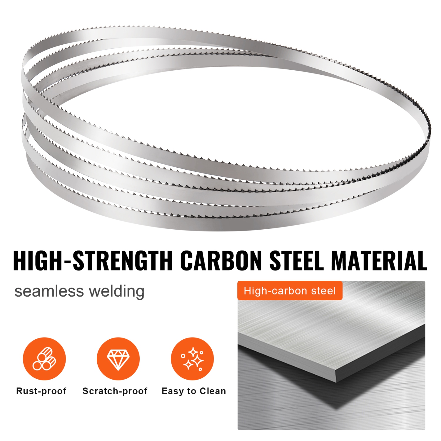 VEVOR 51.2x0.63x0.02 in Band Saw Blade, 5 PCS/Pack Meat Bandsaw Blades for Replacement, Carbon Steel Blade, Blade Wrapped by Rust-Proof Paper, Fit