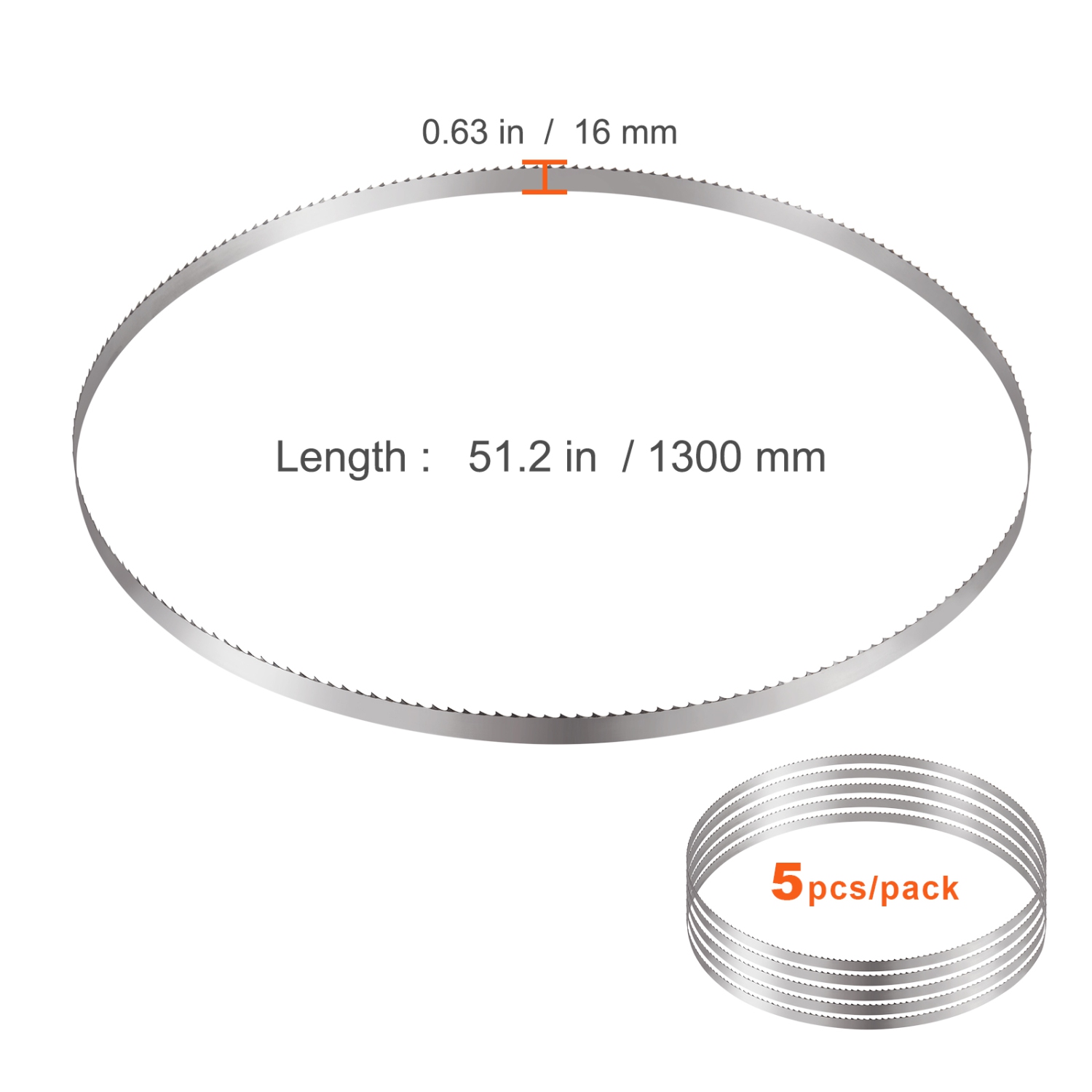 VEVOR 51.2x0.63x0.02 in Band Saw Blade, 5 PCS/Pack Meat Bandsaw Blades for Replacement, Carbon Steel Blade, Blade Wrapped by Rust-Proof Paper, Fit