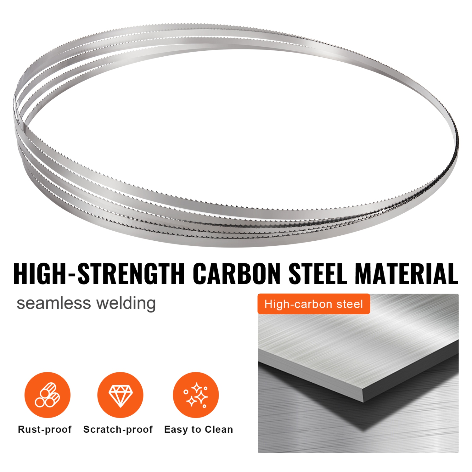 VEVOR 82.3x0.63x0.02 in Band Saw Blade, 5 PCS/Pack Meat Bandsaw Blades for Replacement, Carbon Steel Blade, Blade Wrapped by Rust-Proof Paper, Fit