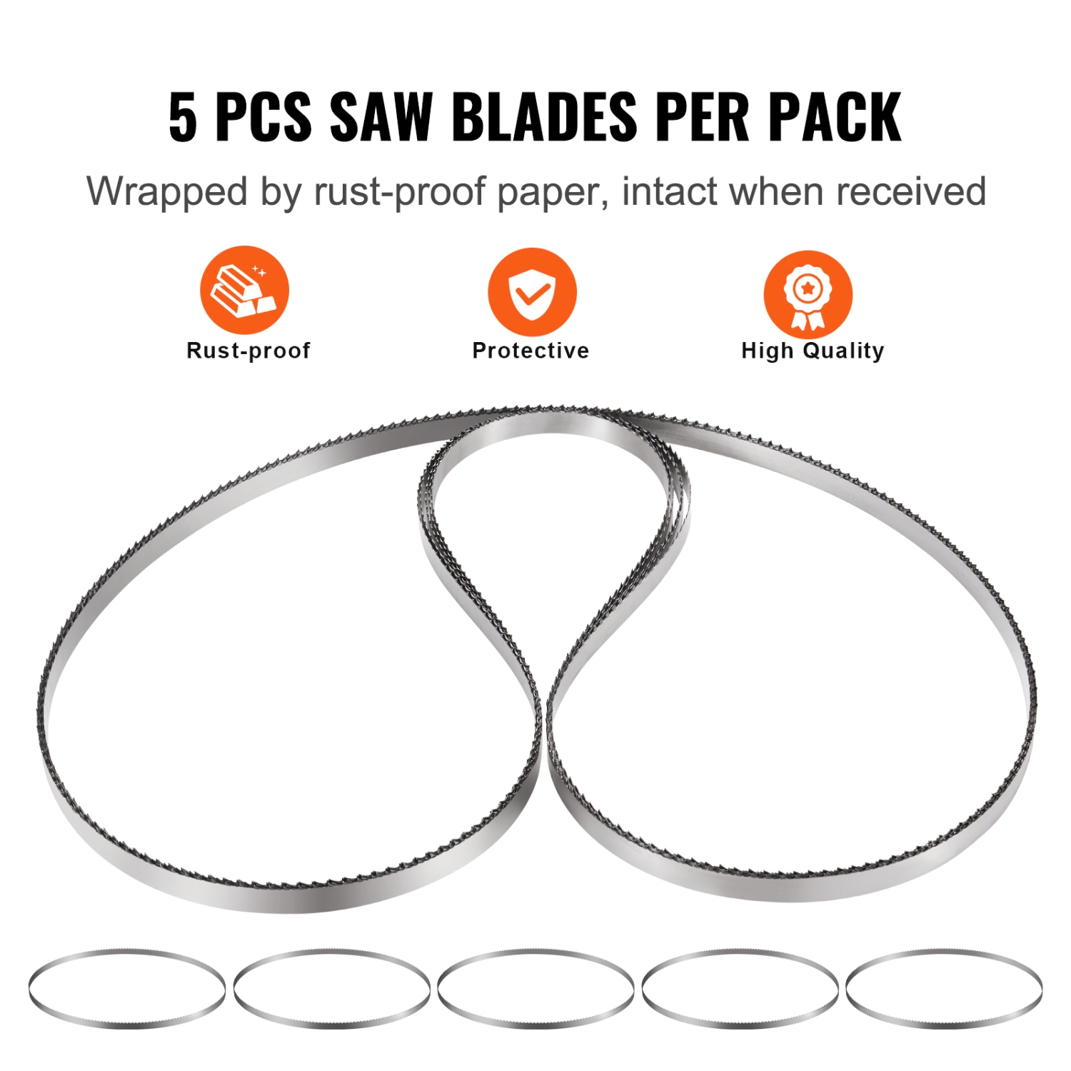 VEVOR 82.3x0.63x0.02 in Band Saw Blade, 5 PCS/Pack Meat Bandsaw Blades for Replacement, Carbon Steel Blade, Blade Wrapped by Rust-Proof Paper, Fit