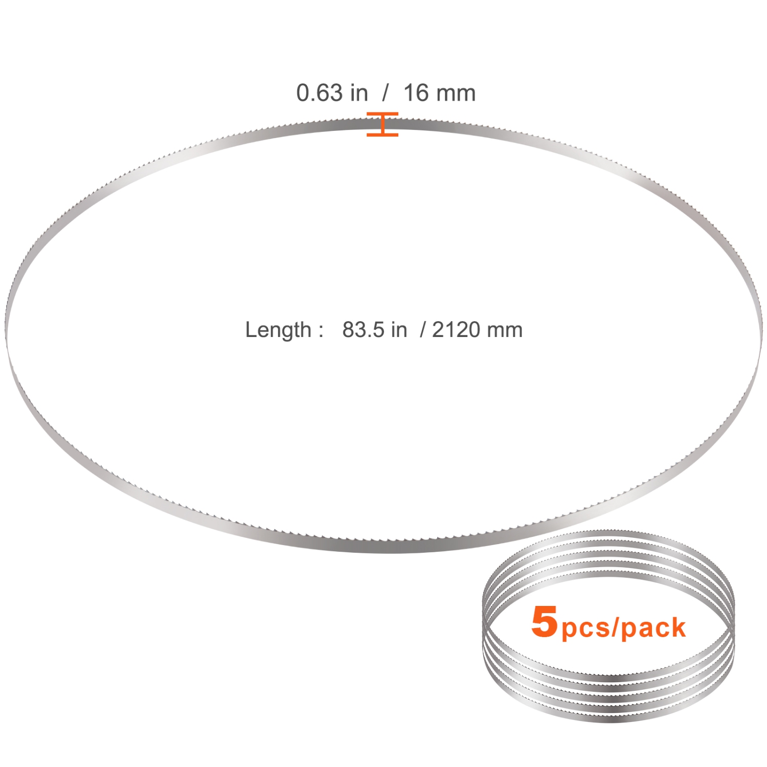 VEVOR 83.5x0.63x0.02 in Band Saw Blade, 5 PCS/Pack Meat Bandsaw Blades for Replacement, Carbon Steel Blade, Blade Wrapped by Rust-Proof Paper, Fit