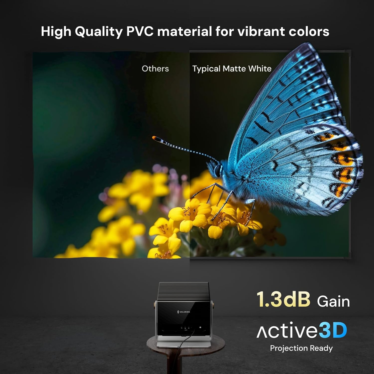 Valerion 200-inch Fixed Frame Projector Screen, 1.3dB Gain, 80% Picture Quality Enhancement, 4K/8K Ultra HD, 3D Compatible, Works with Long Throw,