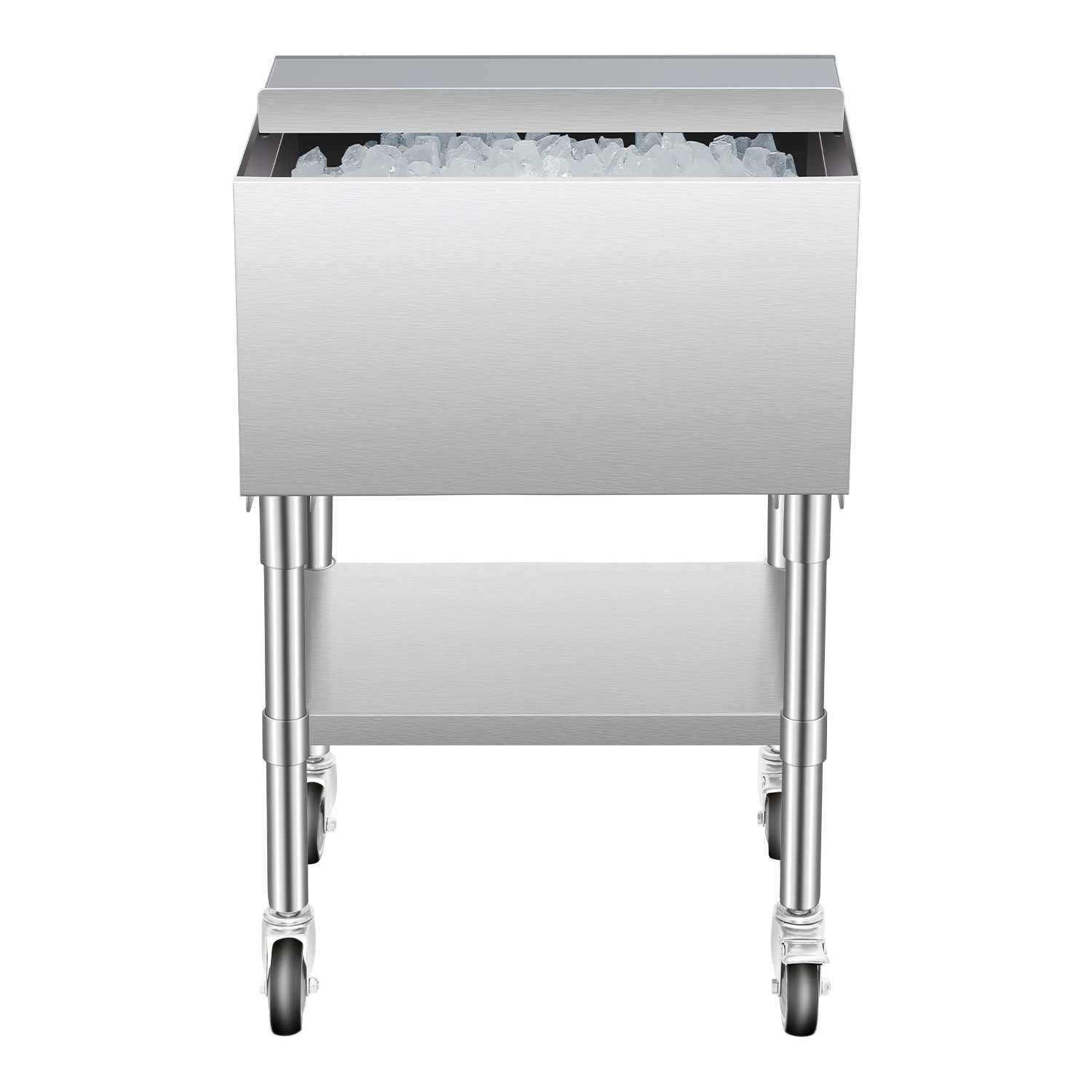 VEVOR 61.6L Commercial Ice Bin, Rolling Ice Chest, 24 x 19.1 x 36.8 in Stainless Steel, with Sliding Lid, Bottom Storage Tray, Adjustable Bullet