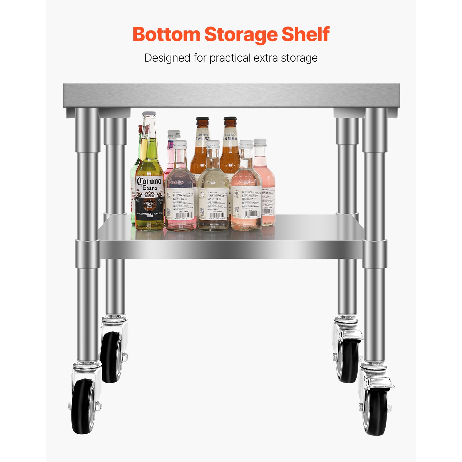 VEVOR 61.6L Commercial Ice Bin, Rolling Ice Chest, 24 x 19.1 x 36.8 in Stainless Steel, with Sliding Lid, Bottom Storage Tray, Adjustable Bullet