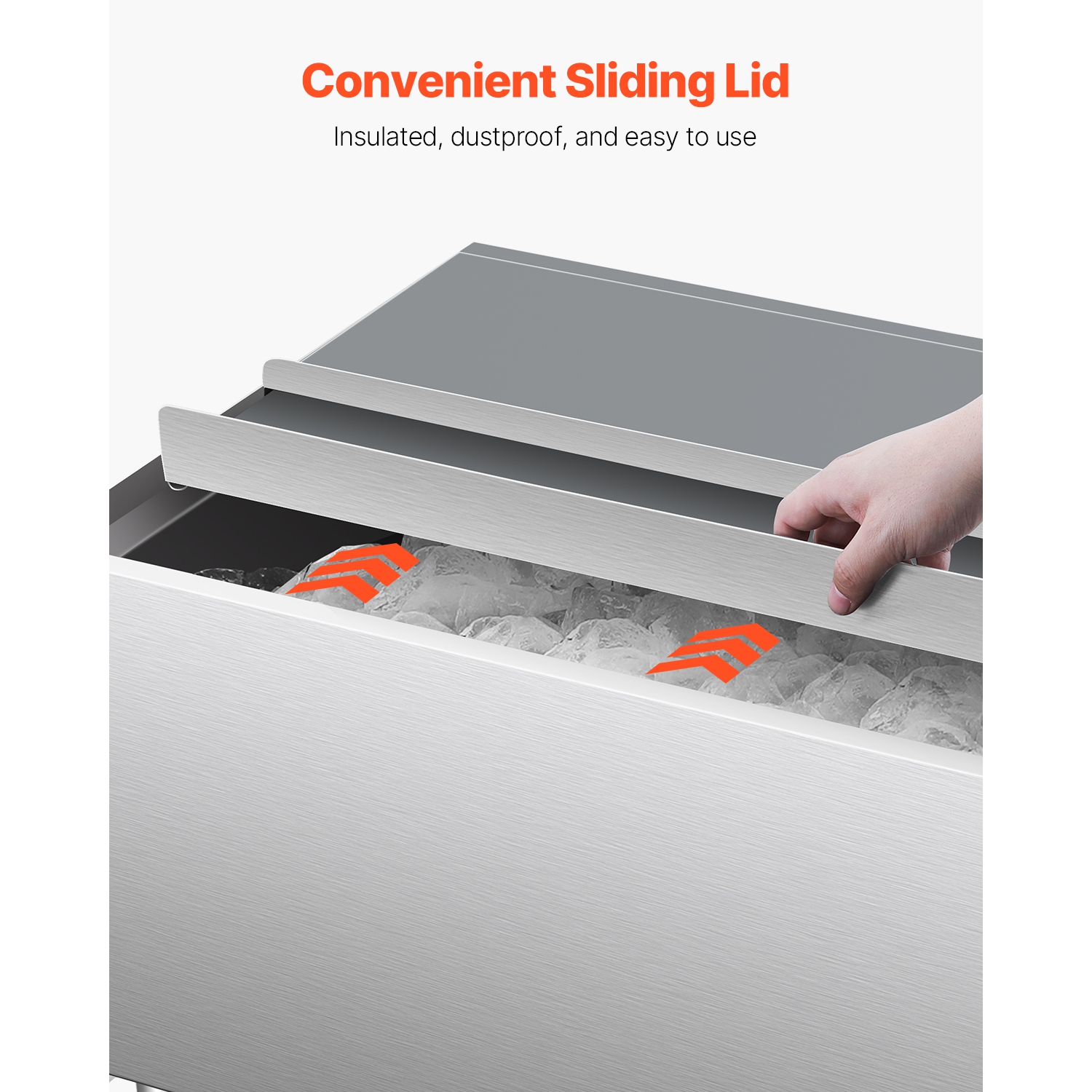 VEVOR 61.6L Commercial Ice Bin, Rolling Ice Chest, 24 x 19.1 x 36.8 in Stainless Steel, with Sliding Lid, Bottom Storage Tray, Adjustable Bullet