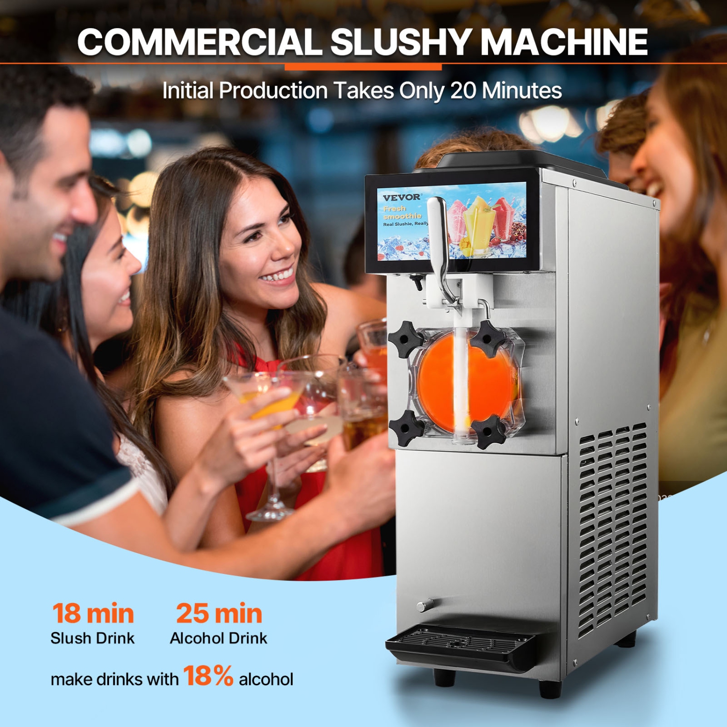 VEVOR 12L / 3.17 Gal Commercial Slushy Machine, Cool and Freeze Modes, Stainless Steel Margarita Smoothie Frozen Drink Maker, Slushie Machine for