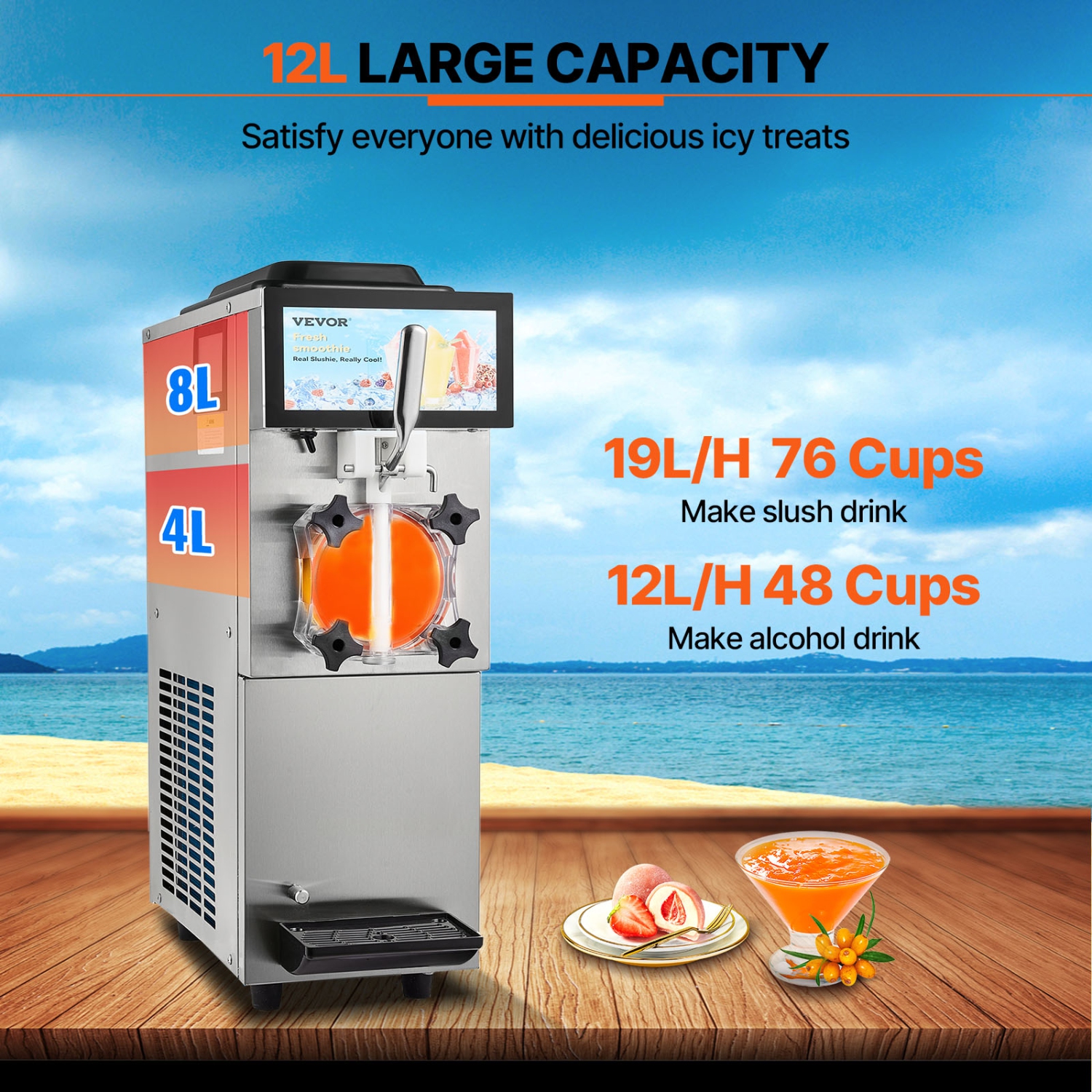 VEVOR 12L / 3.17 Gal Commercial Slushy Machine, Cool and Freeze Modes, Stainless Steel Margarita Smoothie Frozen Drink Maker, Slushie Machine for