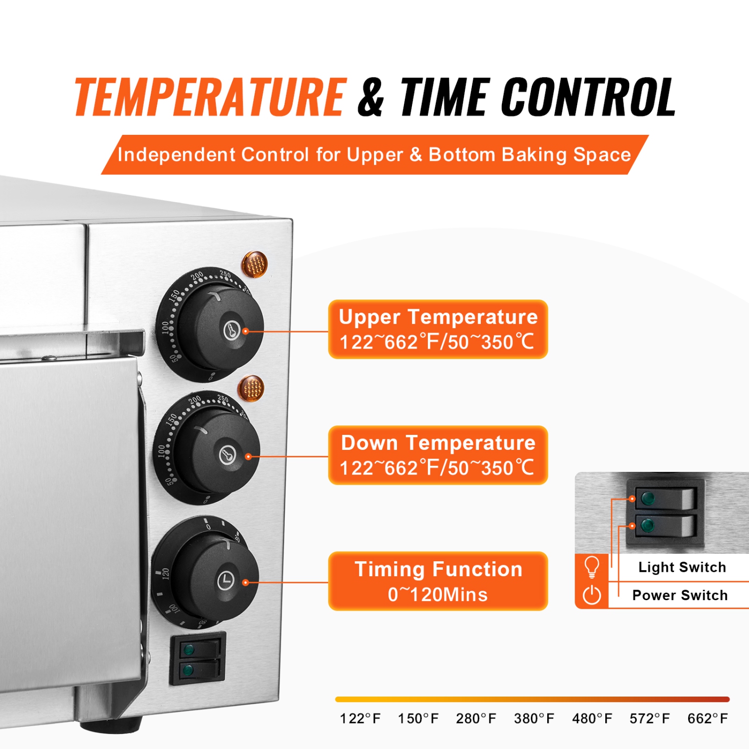 Four à pizza commercial de 16&nbsp;po VEVOR, surface simple, four à pizza électrique en acier inoxydable avec pierre et poignée, machine à pizza