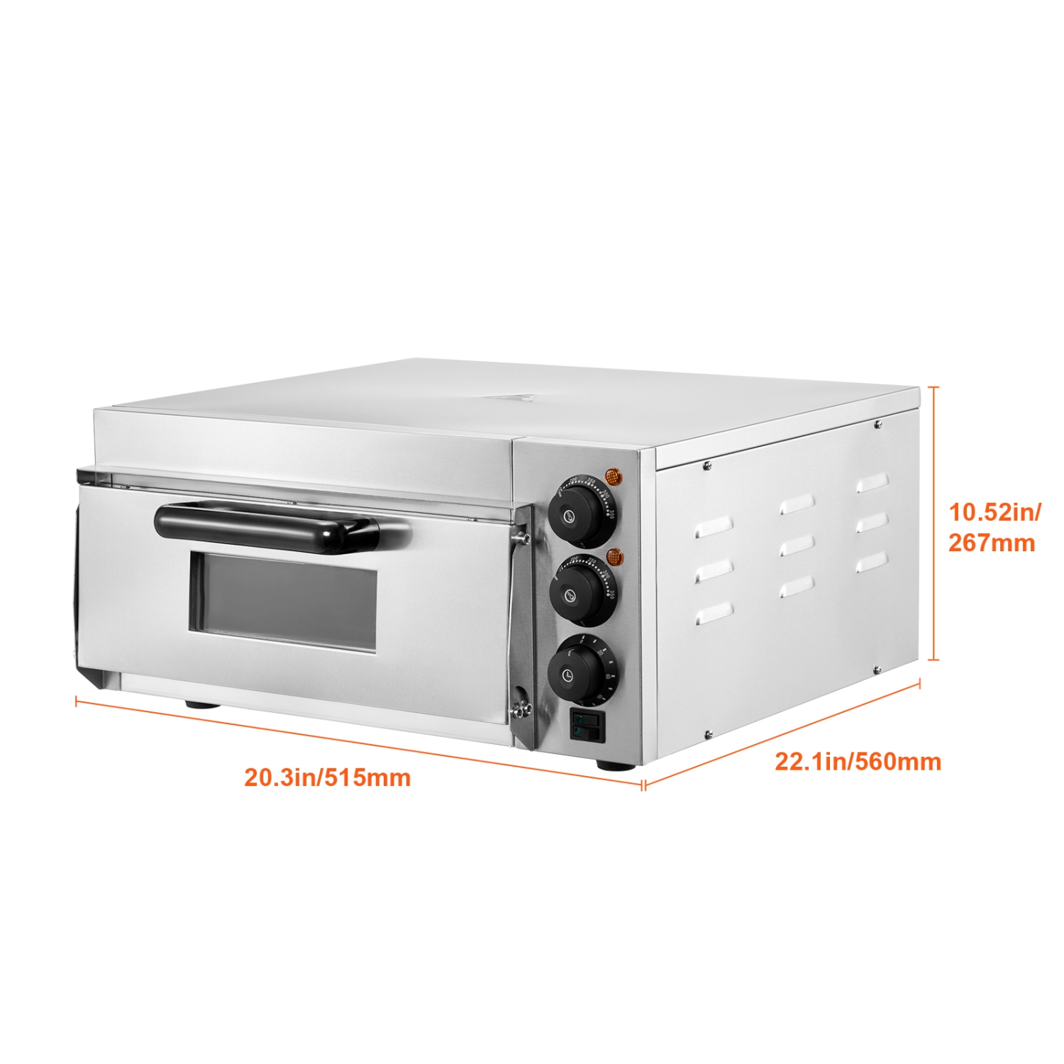 Four à pizza commercial de 16&nbsp;po VEVOR, surface simple, four à pizza électrique en acier inoxydable avec pierre et poignée, machine à pizza