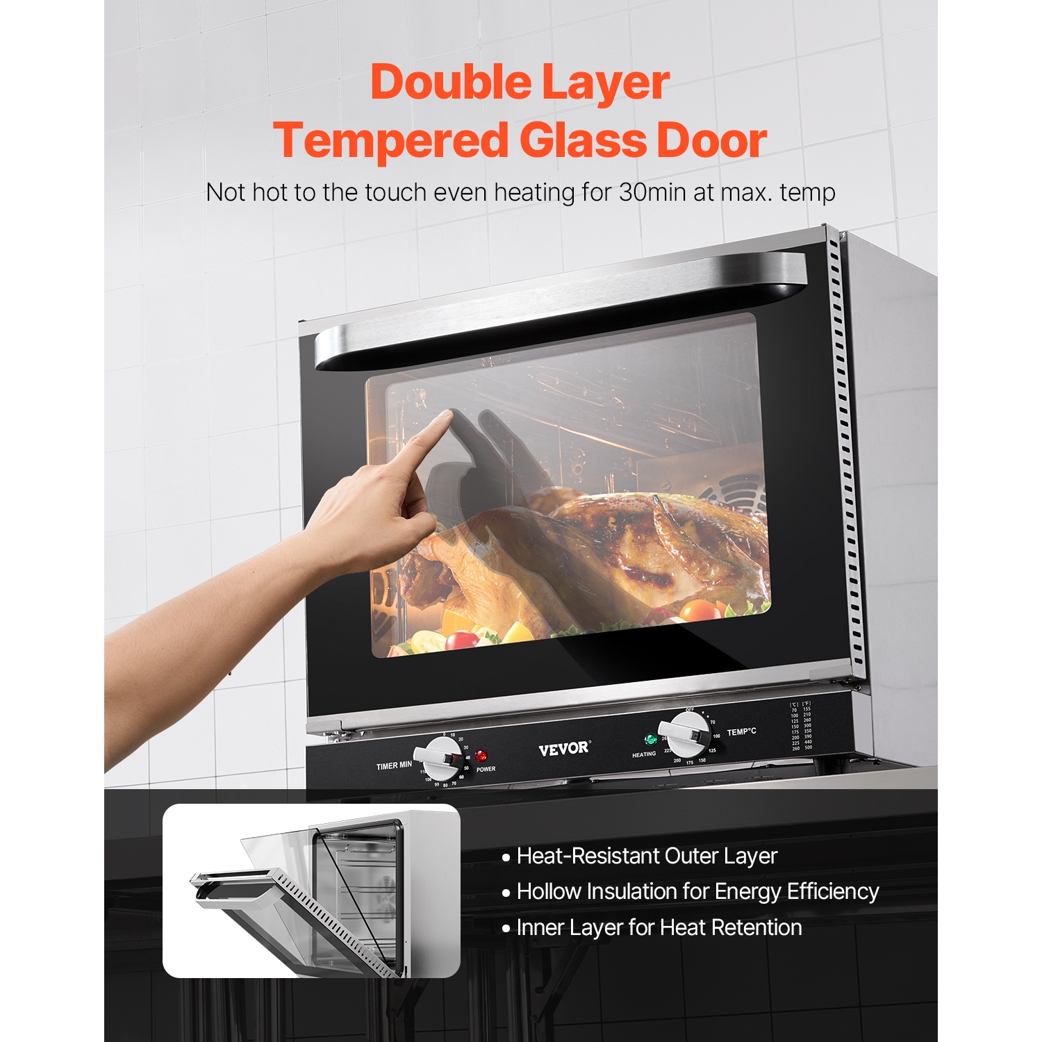 VEVOR 66L Commercial Countertop Oven, 4-Tier Toaster Oven, 2800W Electric Baking Oven with Tempered Glass Door, Wire Racks Clip Tray Gloves,