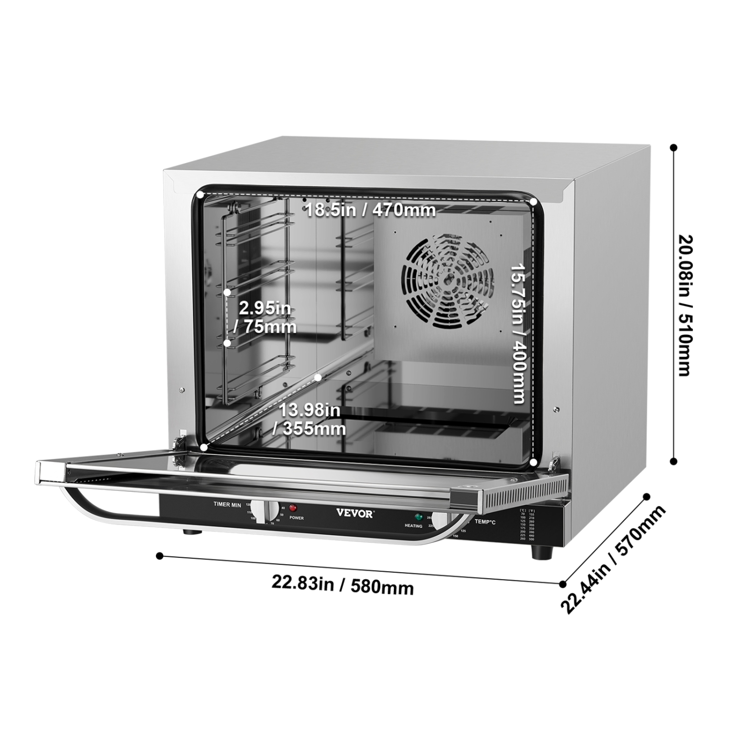 VEVOR 66L Commercial Countertop Oven, 4-Tier Toaster Oven, 2800W Electric Baking Oven with Tempered Glass Door, Wire Racks Clip Tray Gloves,