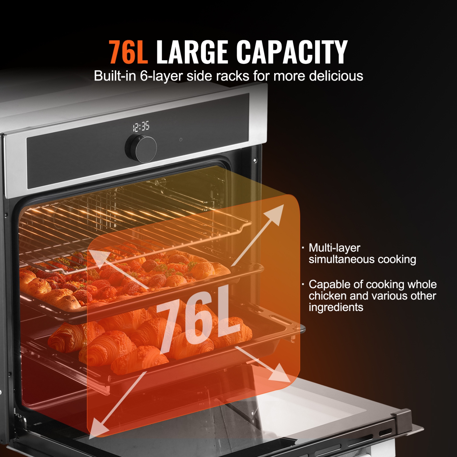 VEVOR 24" Single Wall Oven, Electric Built-in Wall Oven with 16 Cooking Functions, 2.68 Cu.Ft Electric Wall Ovens with Timer, 3150W Electric Oven