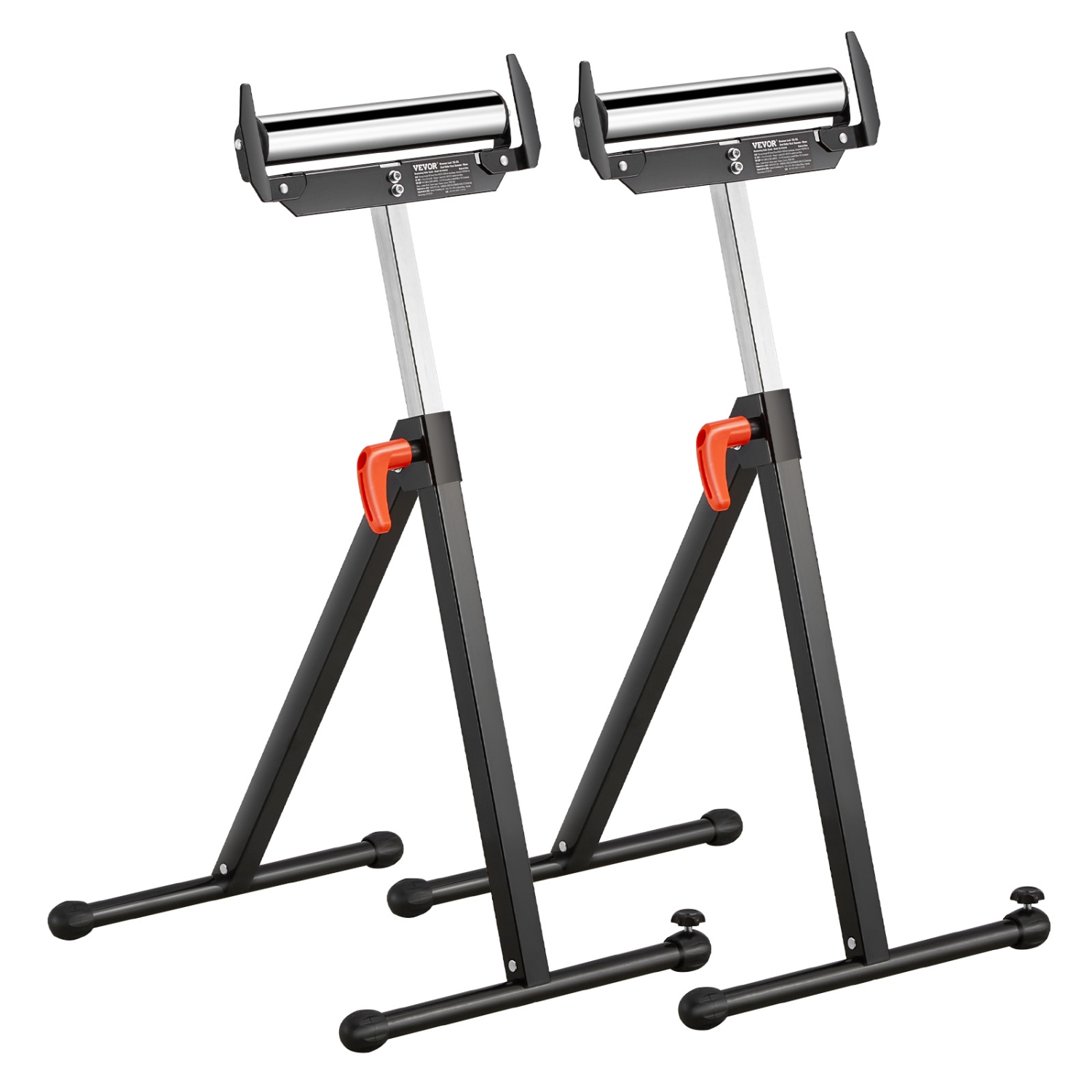 VEVOR 2-Pack Roller Stands, 250 lbs Load Capacity, 27-43 in Adjustable Height, Folding Heavy Duty with Polished Steel Roller Head & Edge Guides, for