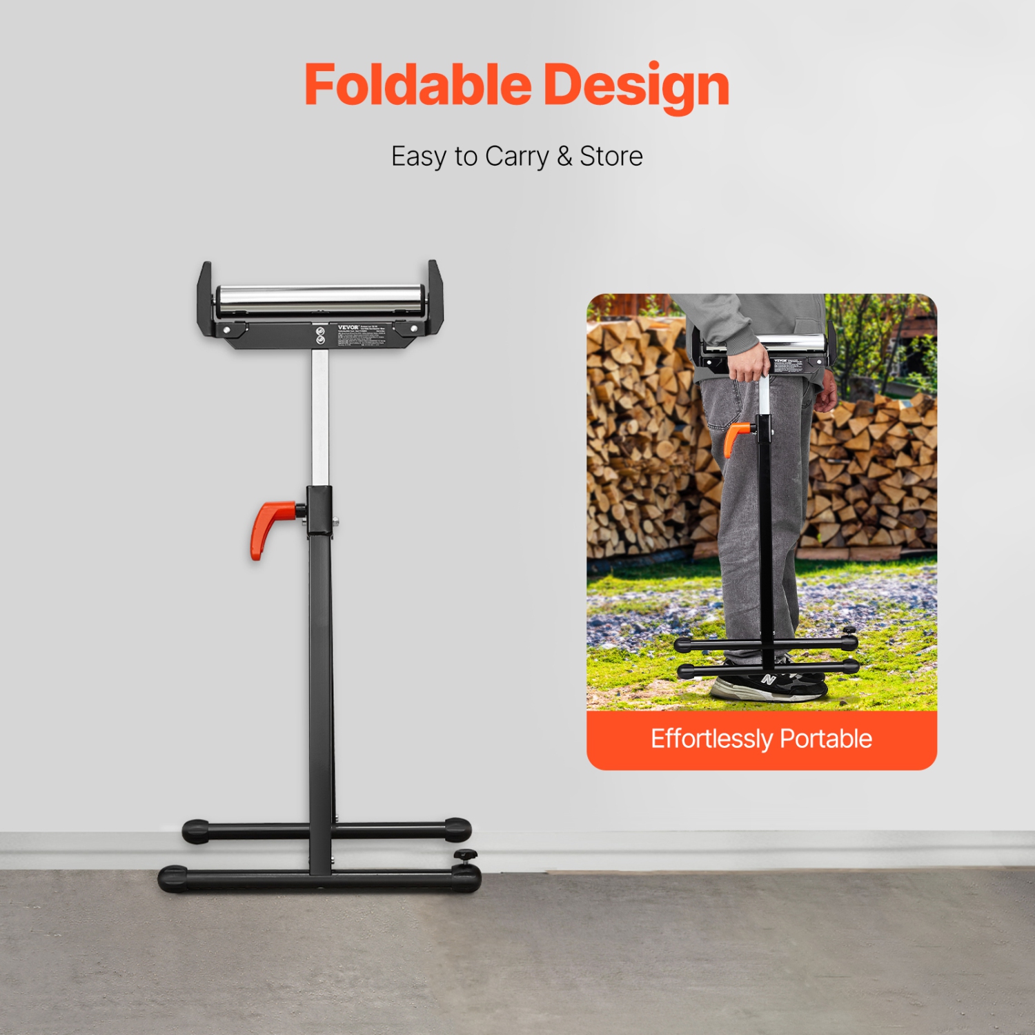 VEVOR 2-Pack Roller Stands, 250 lbs Load Capacity, 27-43 in Adjustable Height, Folding Heavy Duty with Polished Steel Roller Head & Edge Guides, for