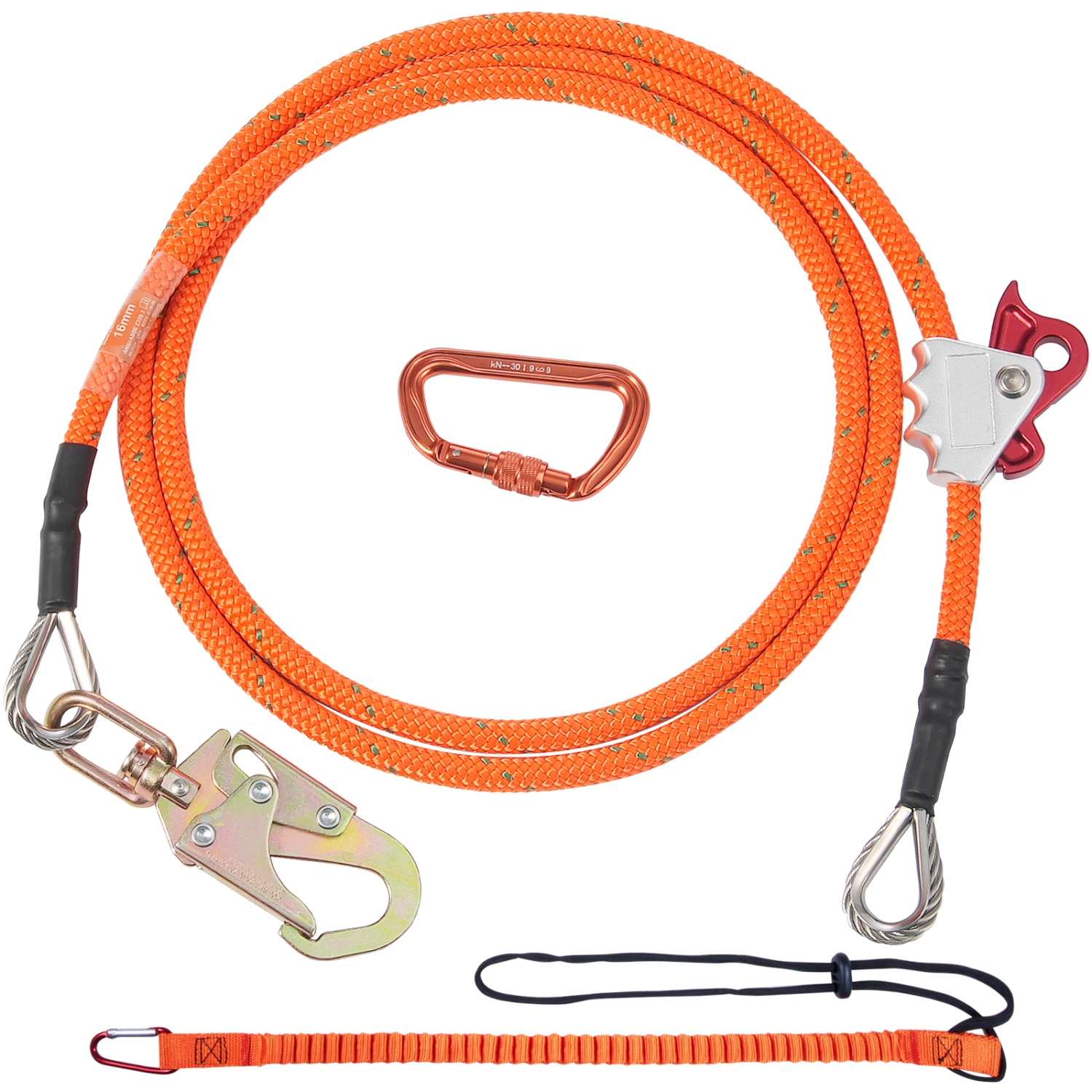 VEVOR 12.7mm Steel Core Flipline,10ft(3m) Arborist Flipline,Flip Line for Tree Climbing with Alloy Steel Snap Hook & Aluminum Alloy Carabiner,30KN
