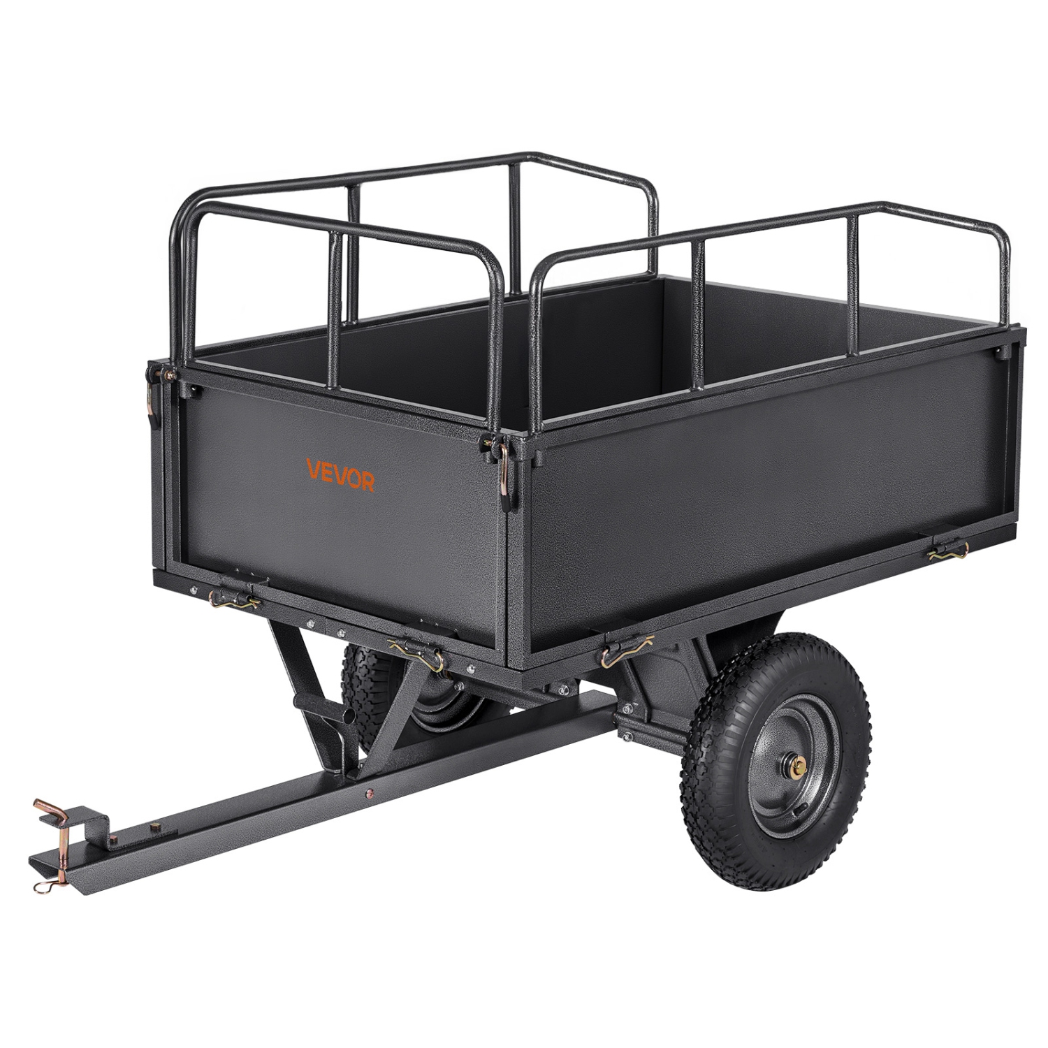 VEVOR 17 Cu. Ft Garden Utility Trailer, 600lbs Capacity, ATV UTV Hauling Trailer, Tow Behind Steel Dump Cart with 16" Tires, Hand Pull or Foot Pedal,