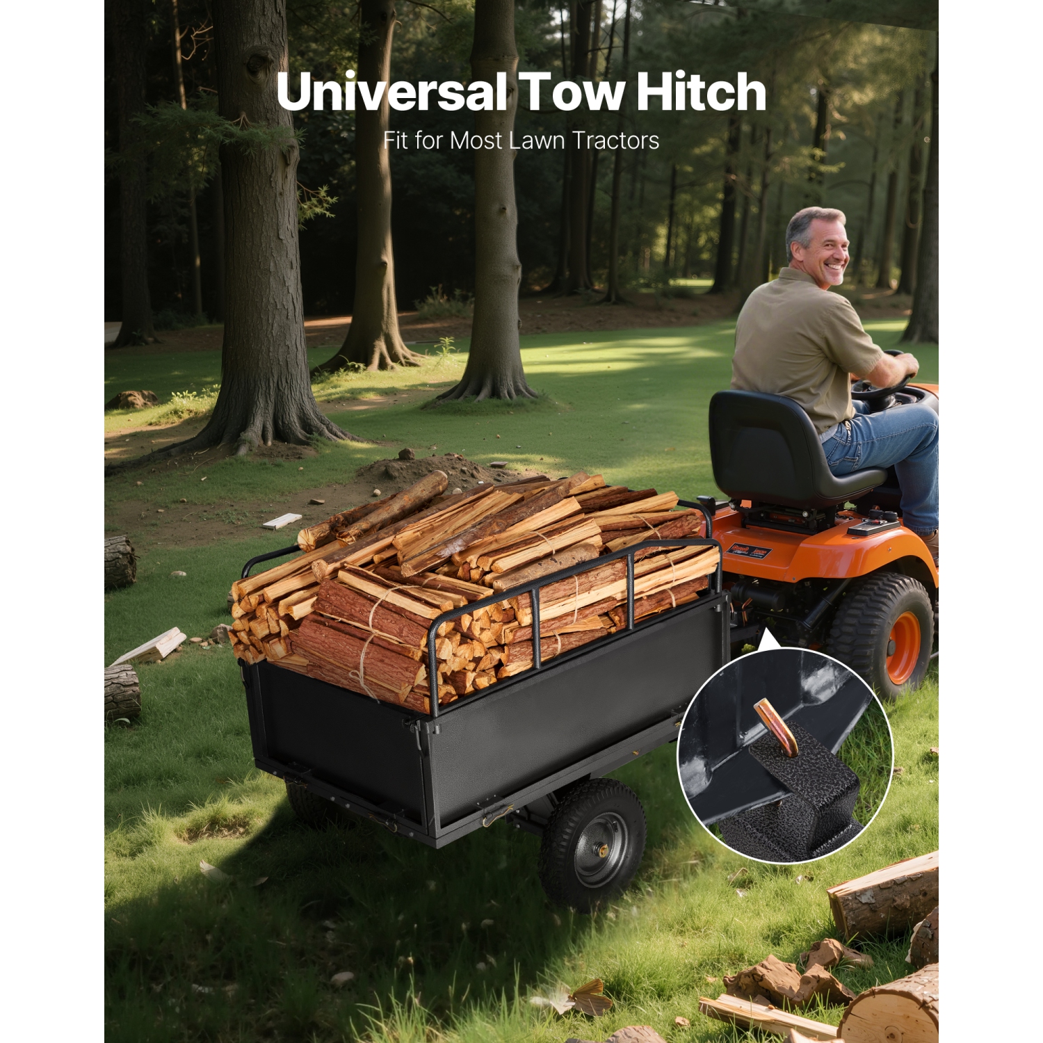 VEVOR 17 Cu. Ft Garden Utility Trailer, 600lbs Capacity, ATV UTV Hauling Trailer, Tow Behind Steel Dump Cart with 16" Tires, Hand Pull or Foot Pedal,