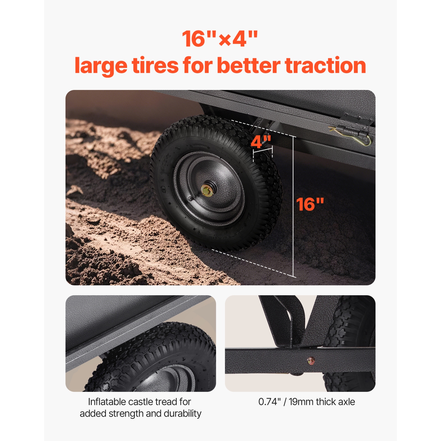 VEVOR 17 Cu. Ft Garden Utility Trailer, 600lbs Capacity, ATV UTV Hauling Trailer, Tow Behind Steel Dump Cart with 16" Tires, Hand Pull or Foot Pedal,