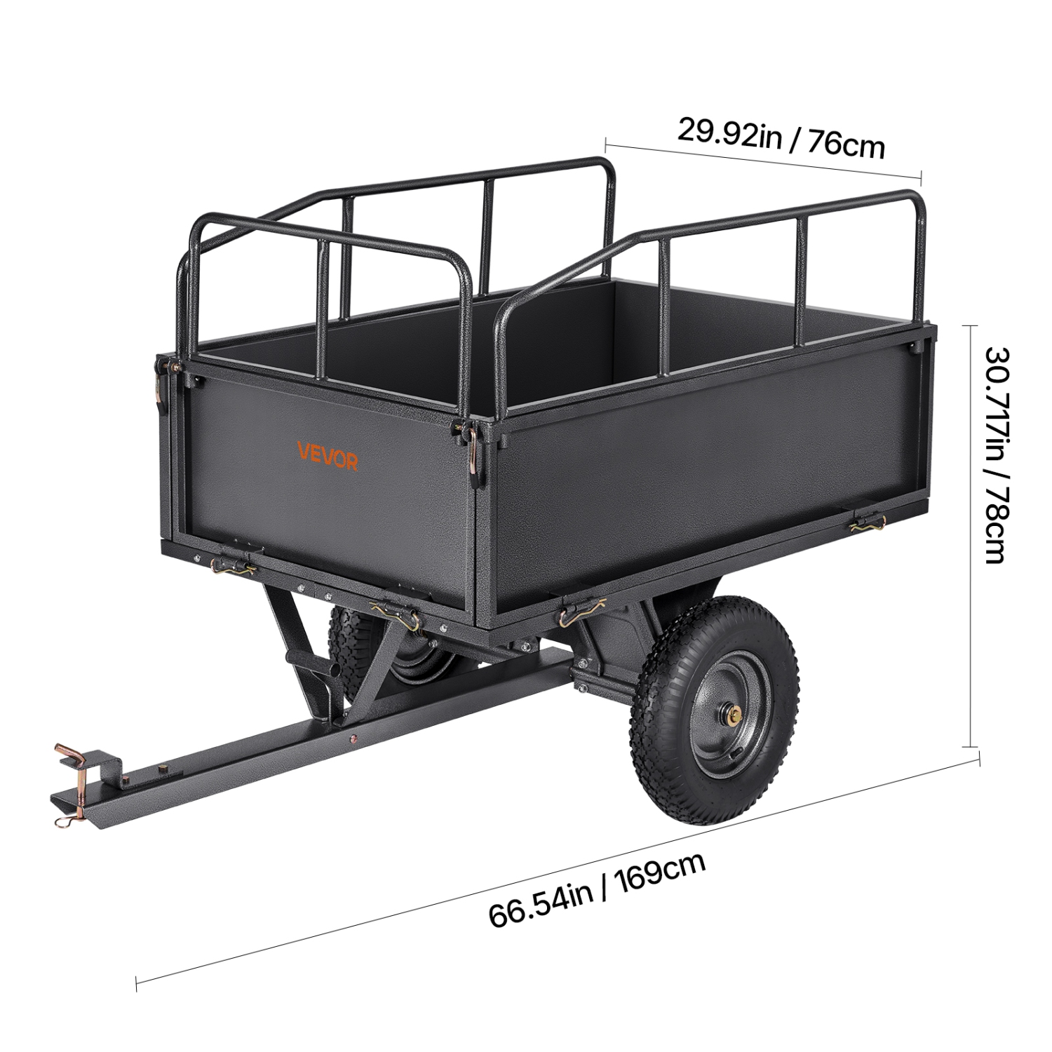 VEVOR 17 Cu. Ft Garden Utility Trailer, 600lbs Capacity, ATV UTV Hauling Trailer, Tow Behind Steel Dump Cart with 16" Tires, Hand Pull or Foot Pedal,