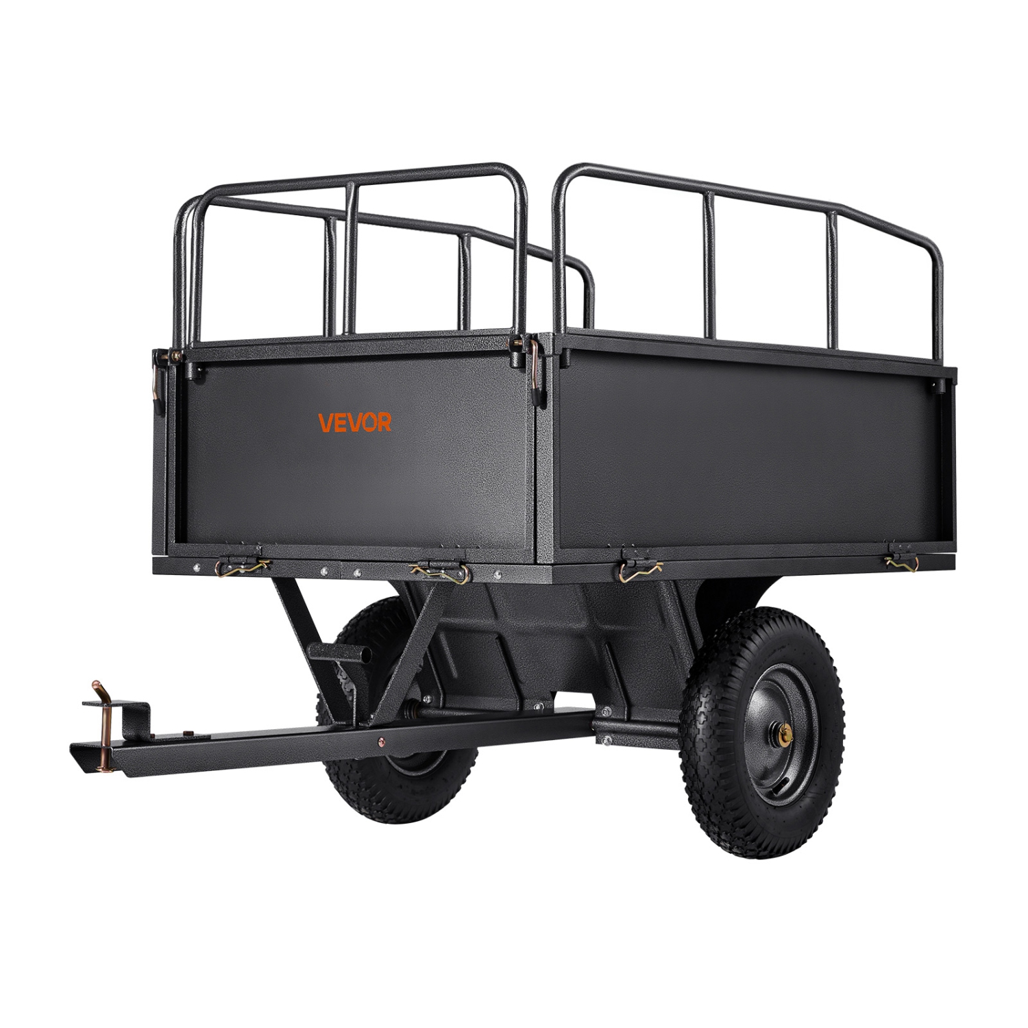VEVOR 17 Cu. Ft Garden Utility Trailer, 600lbs Capacity, ATV UTV Hauling Trailer, Tow Behind Steel Dump Cart with 16" Tires, Hand Pull or Foot Pedal,